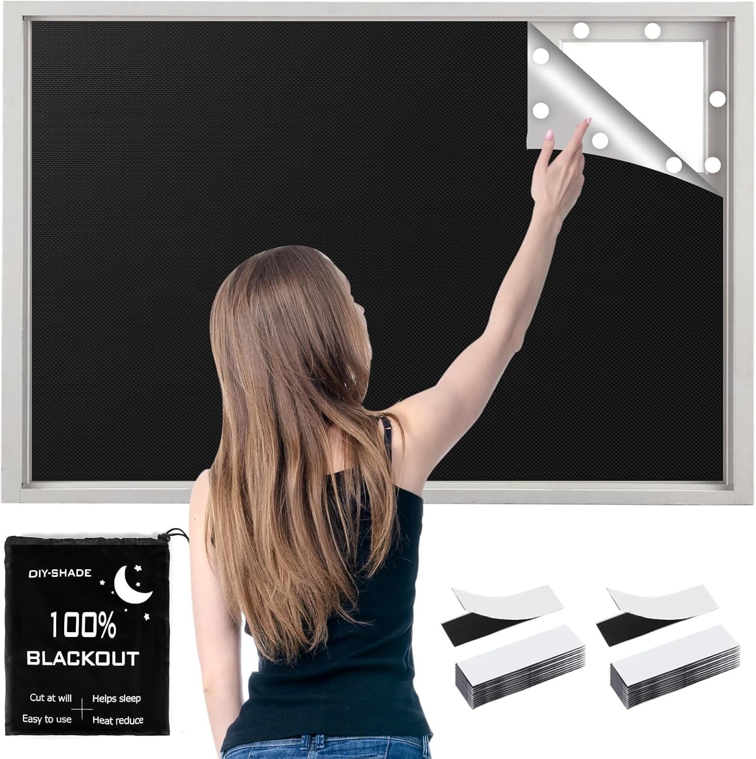 100% Blackout Window Cover 157×57” Portable Cuttable Shades for Bedroom RV Nurse
