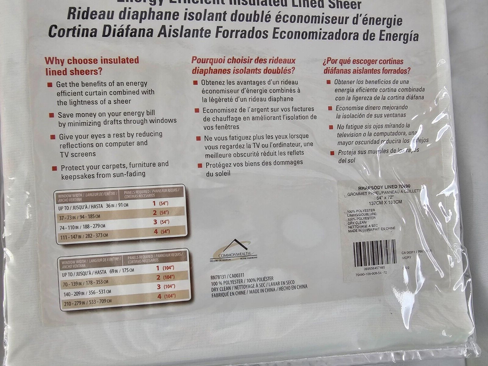 DRAPE CURTAIN Panel 54″ X 72″ Ivory Off-white Insulated Lined ThermaVoile