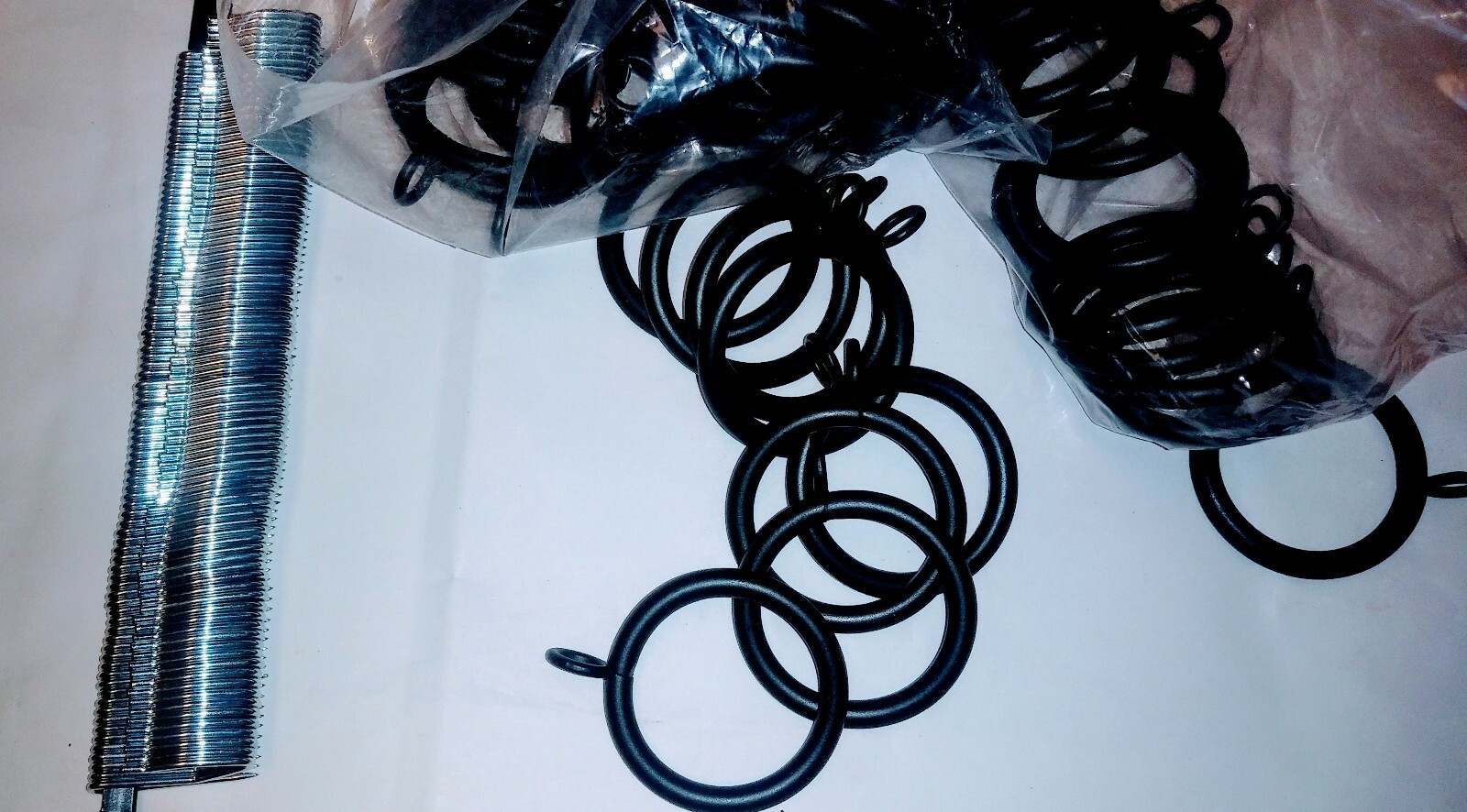 1-1/2″ BLACK IRON drapery curtain drape rings with eyelet – PACK of 18 + hooks