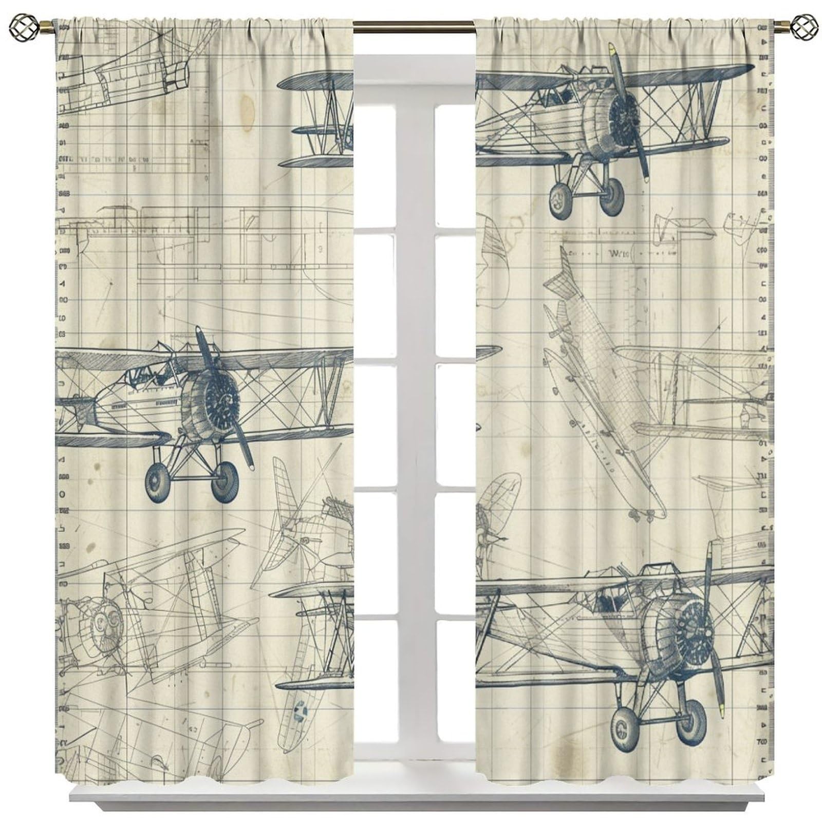 Old Airplane Art Deco Blackout Curtains for Bedroom/Living Room, Aircraft Pri…