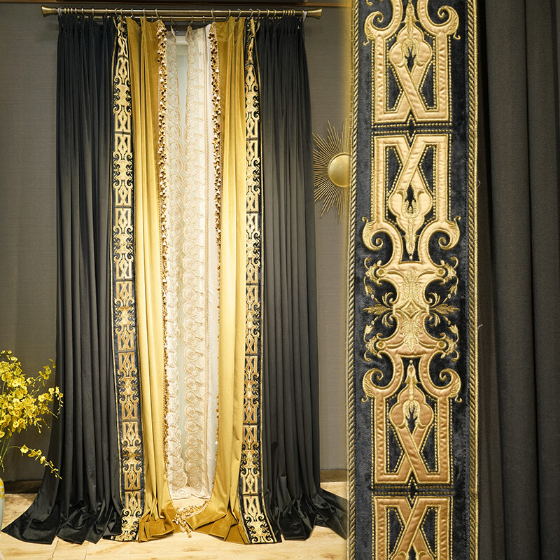 Gorgeous Retro post-modern black velvet thick cloth blackout curtain drape C1764