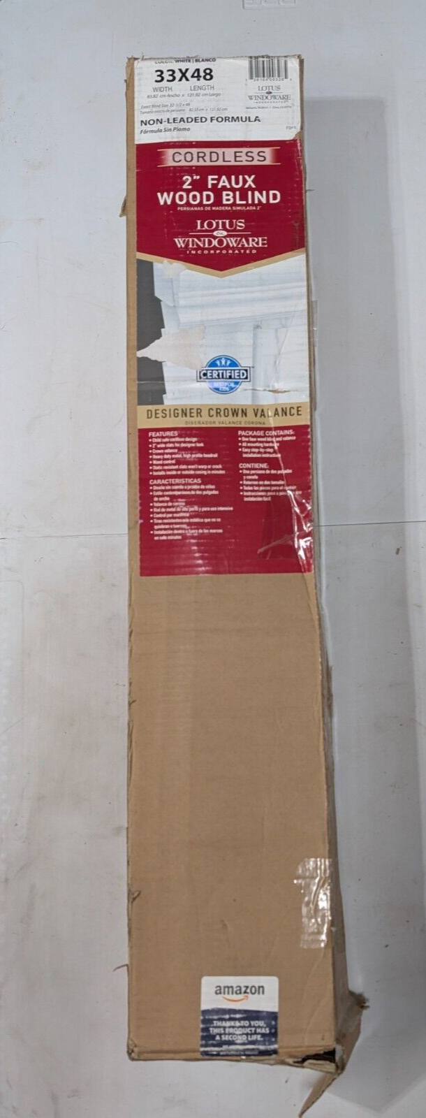 BROKEN~ White 2″ Faux Wood Cordless Blinds 33″X48″ Lotus & Windoware ~SEE PHOTOS