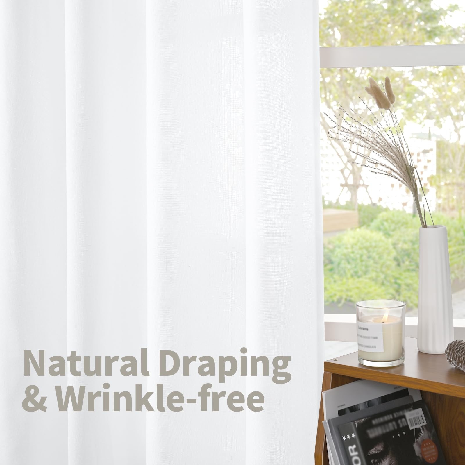 48 Inch Length White Linen Curtains, Short Light Filtering Drapes with Bronze…