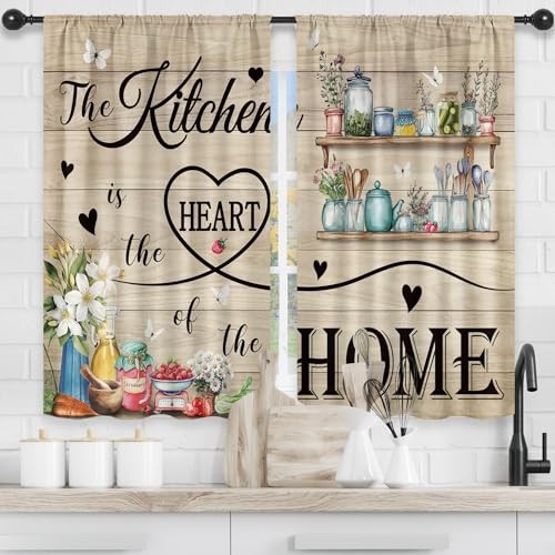 Farmhouse Vintage Kitchen Curtains Rustic Wood Plank Barn Door Retro Country
