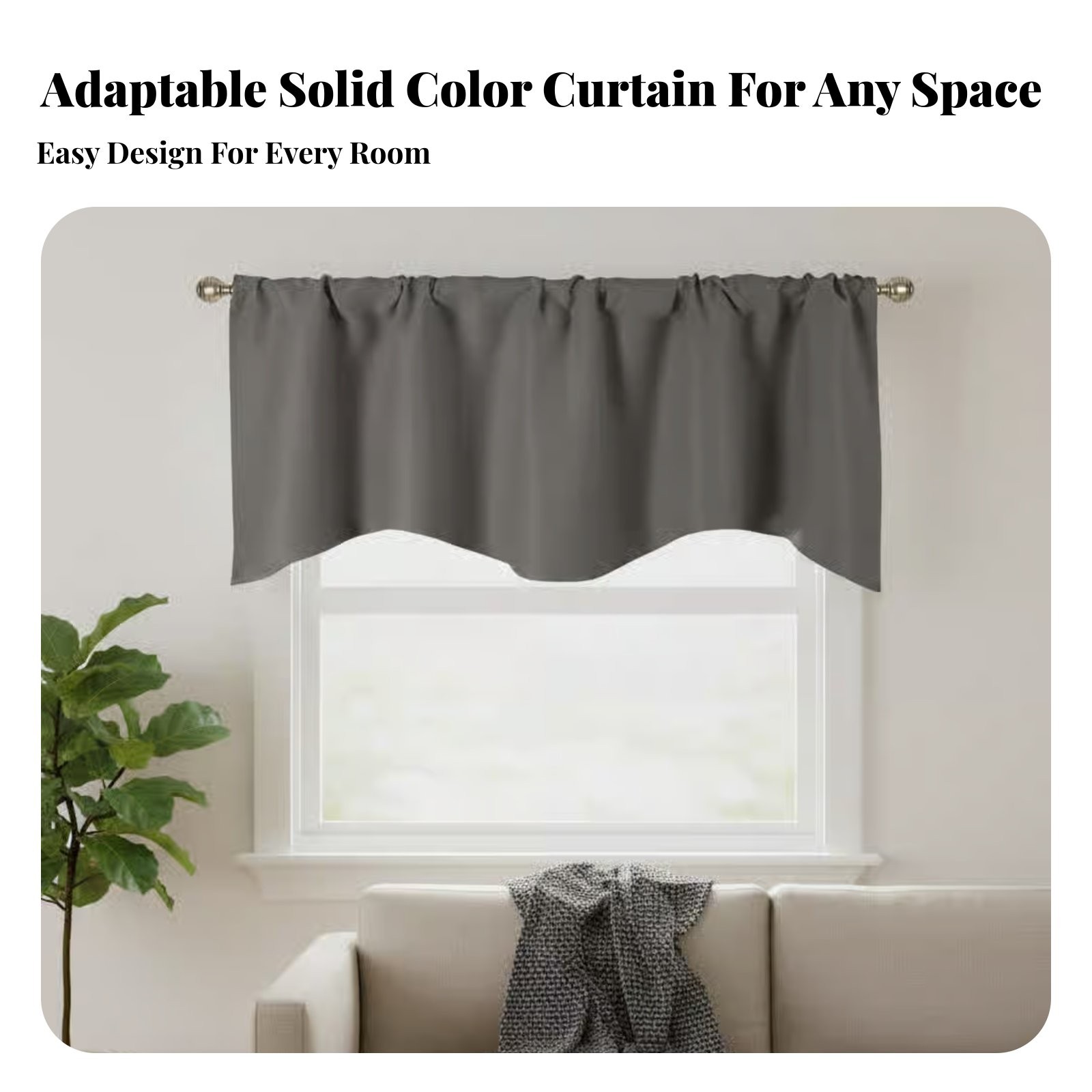 Short Curtain Panel Solid Color Valance Deep Grey