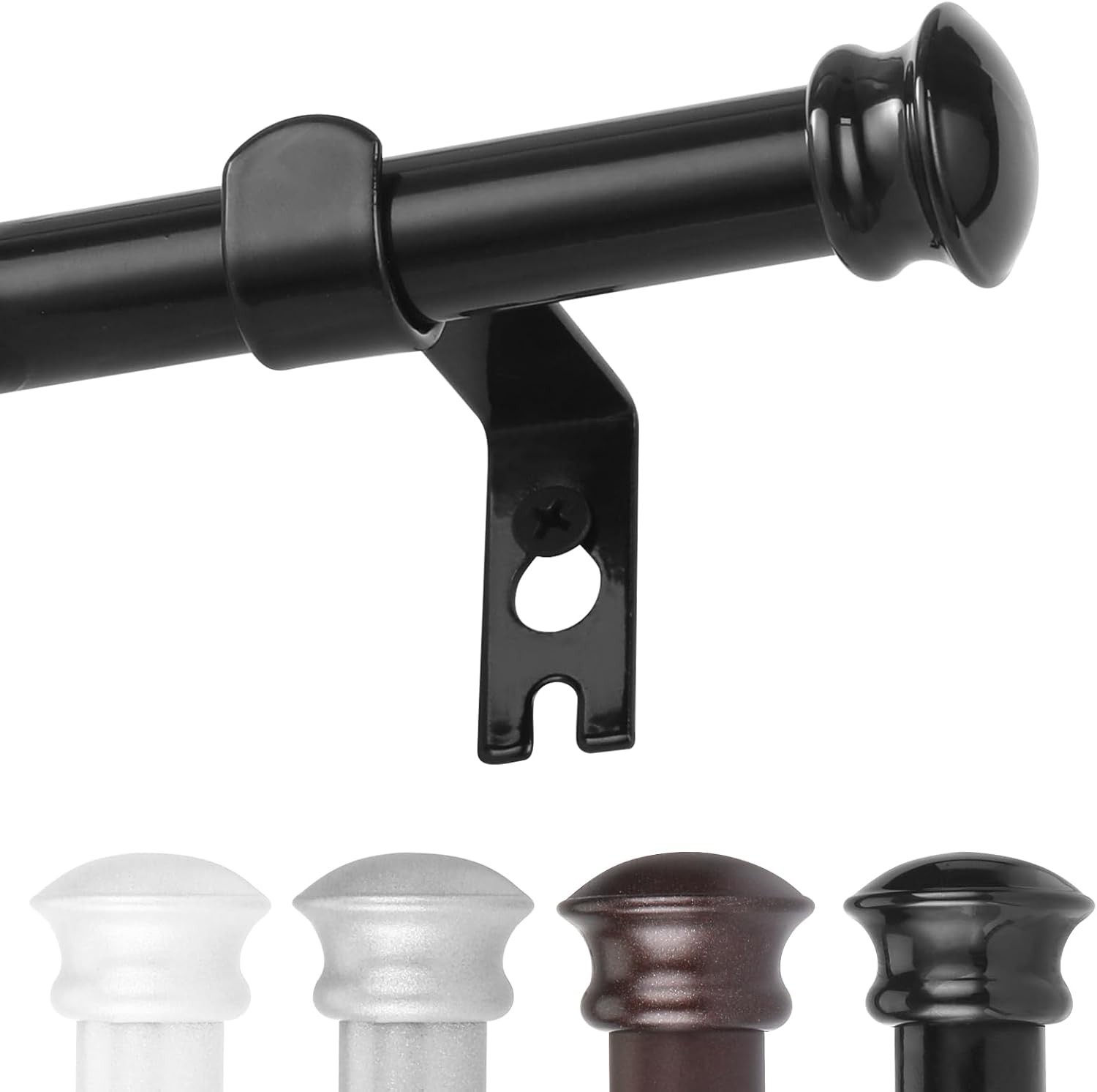Black Curtain Rods for Windows 30 to 45 Inches with Brackets, Decorative 5/8