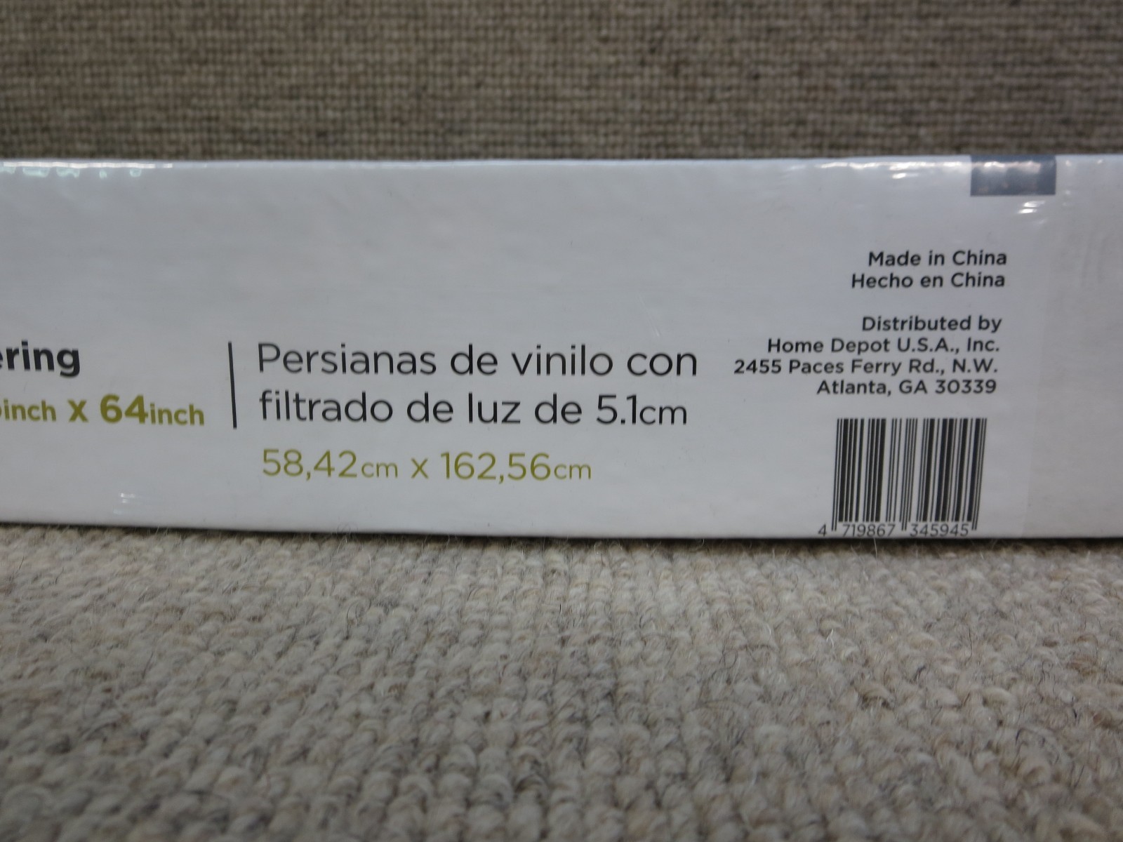 Bali Grab n Go 2″ Light Filtering Vinyl Blind Unopened NOS White 23″ x 64″