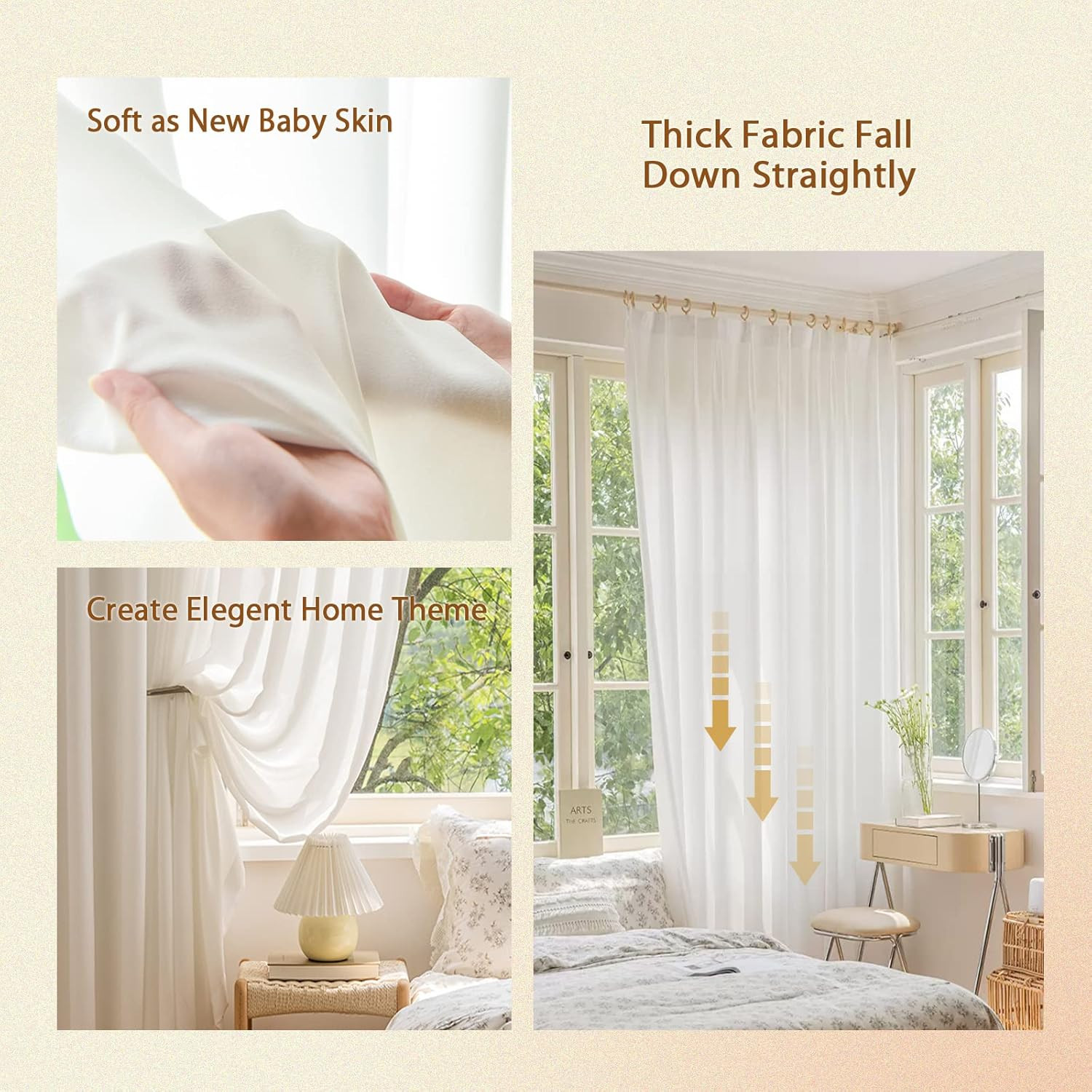 Luxury White Pinch Pleated Sheer Curtains, 102″ Long, 2 Panels, Opaque Privacy