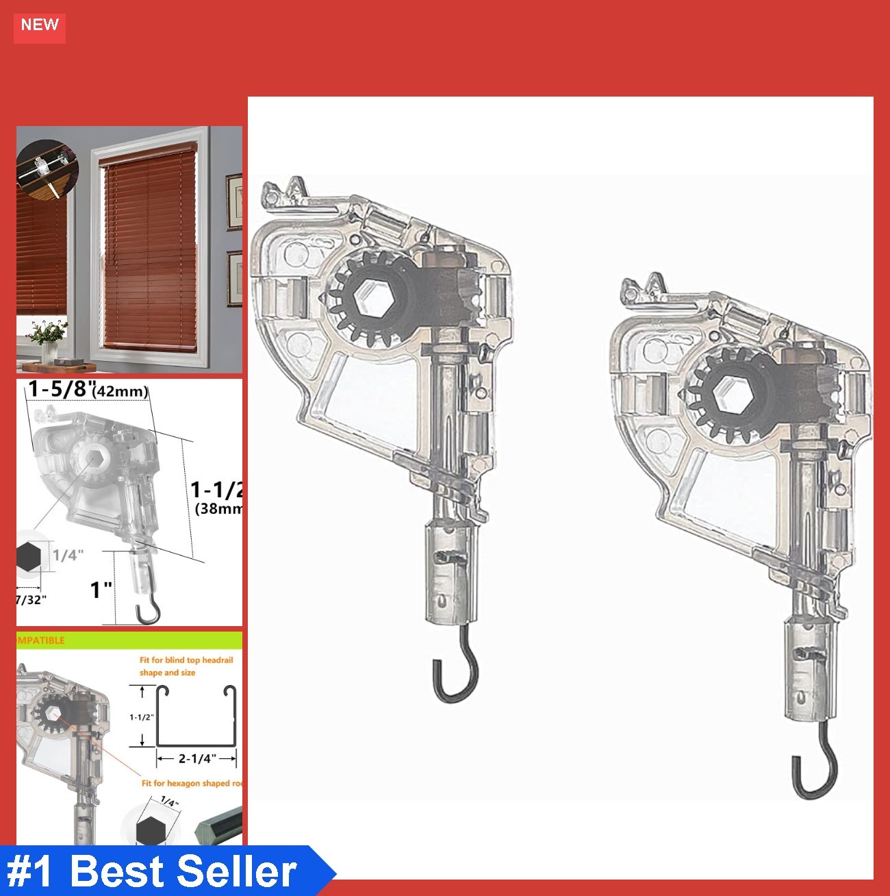 Horizontal Blind Wand Tilter Mechanism 2 Pack Hexagon 7/32 in Low Profile for