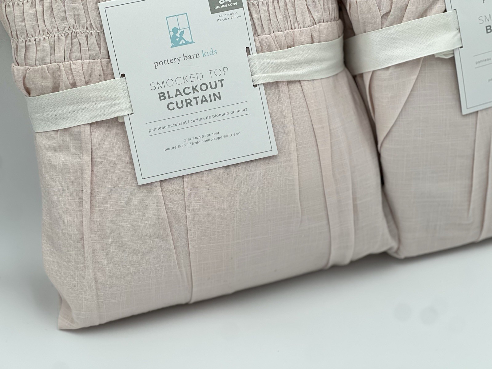 Pottery Barn Kids Smocked Top Blackout Curtains 44”x 84” Blush Pink (S/2) ~ Pair