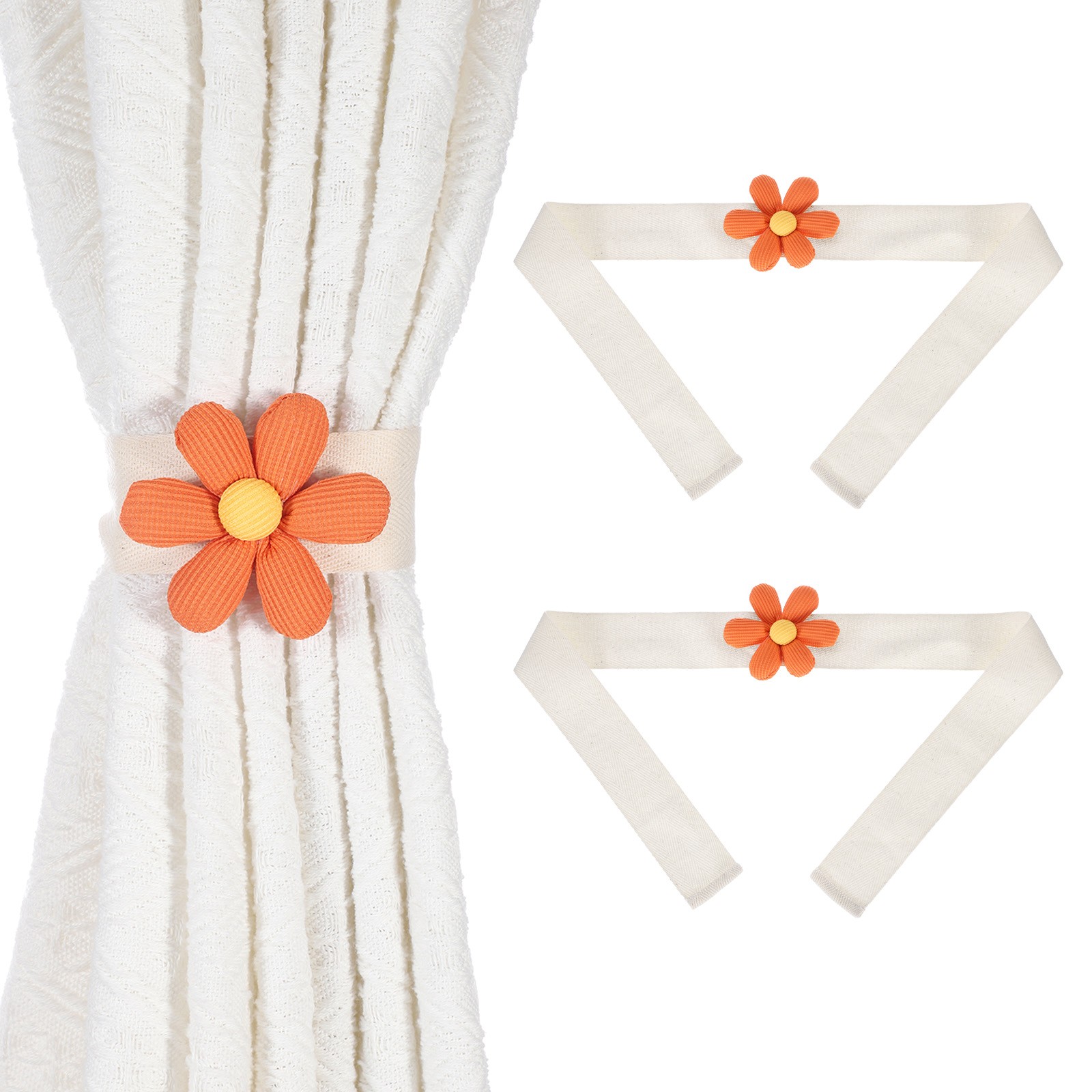 Curtain Tiebacks, 2 Pack Cute Flower Curtain Ties, Six-petal Orange