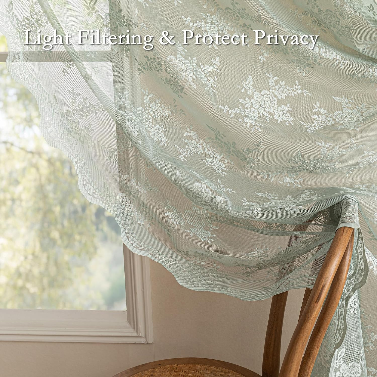 Lace Sheer Curtains 63 Inch Length Sage Green Spring Curtains Vintage Victorian