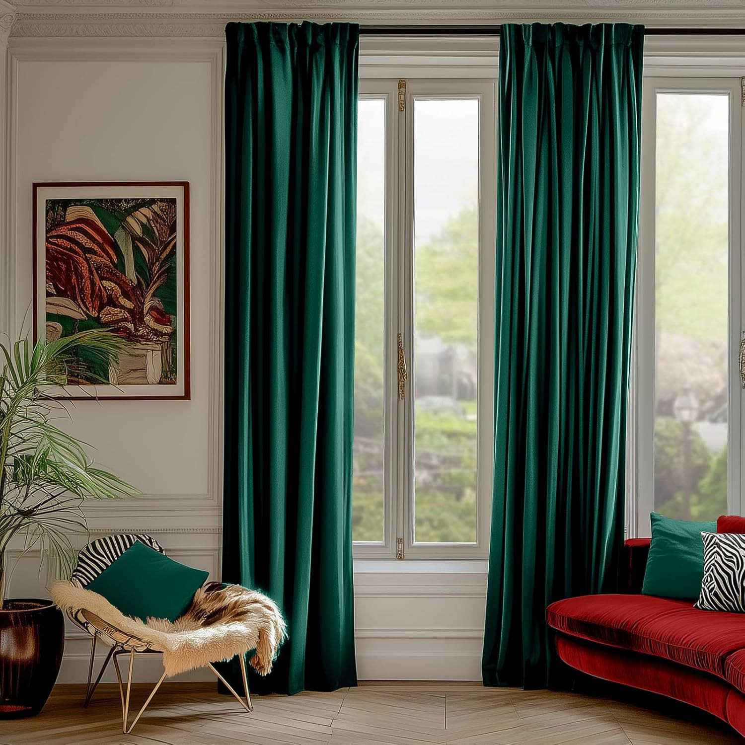 Emerald Green Velvet Room Darkening Curtains 84″ – 2 Panels for Home Decor