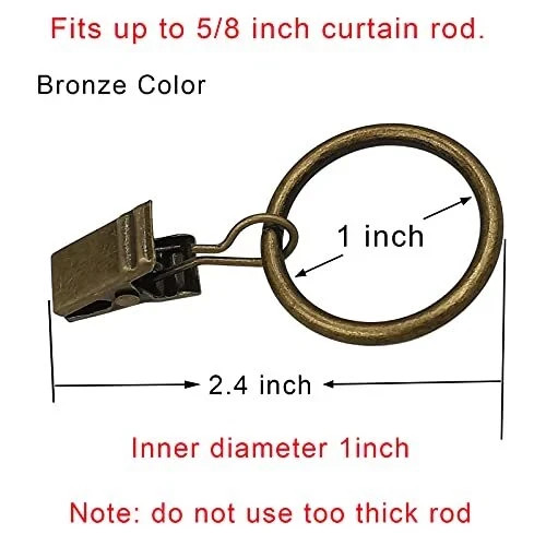 44 Pack Metal Curtain Rings with Clips, Drapery Clips 1″ I D 44 Pack Bronze