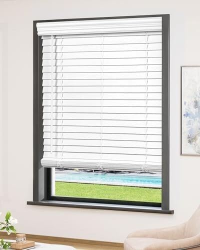 Nien Made White 24 1/4″ x 64″ Cordless Faux Wood Blinds for Windows 2.5in Slats