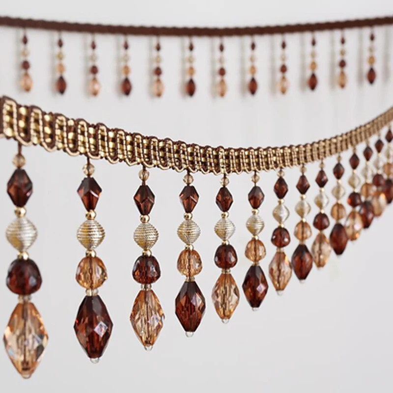 1/3/5M Curtain Trims Crystal Beaded Lace Fringe Tassel DIY Curtain Accessories S