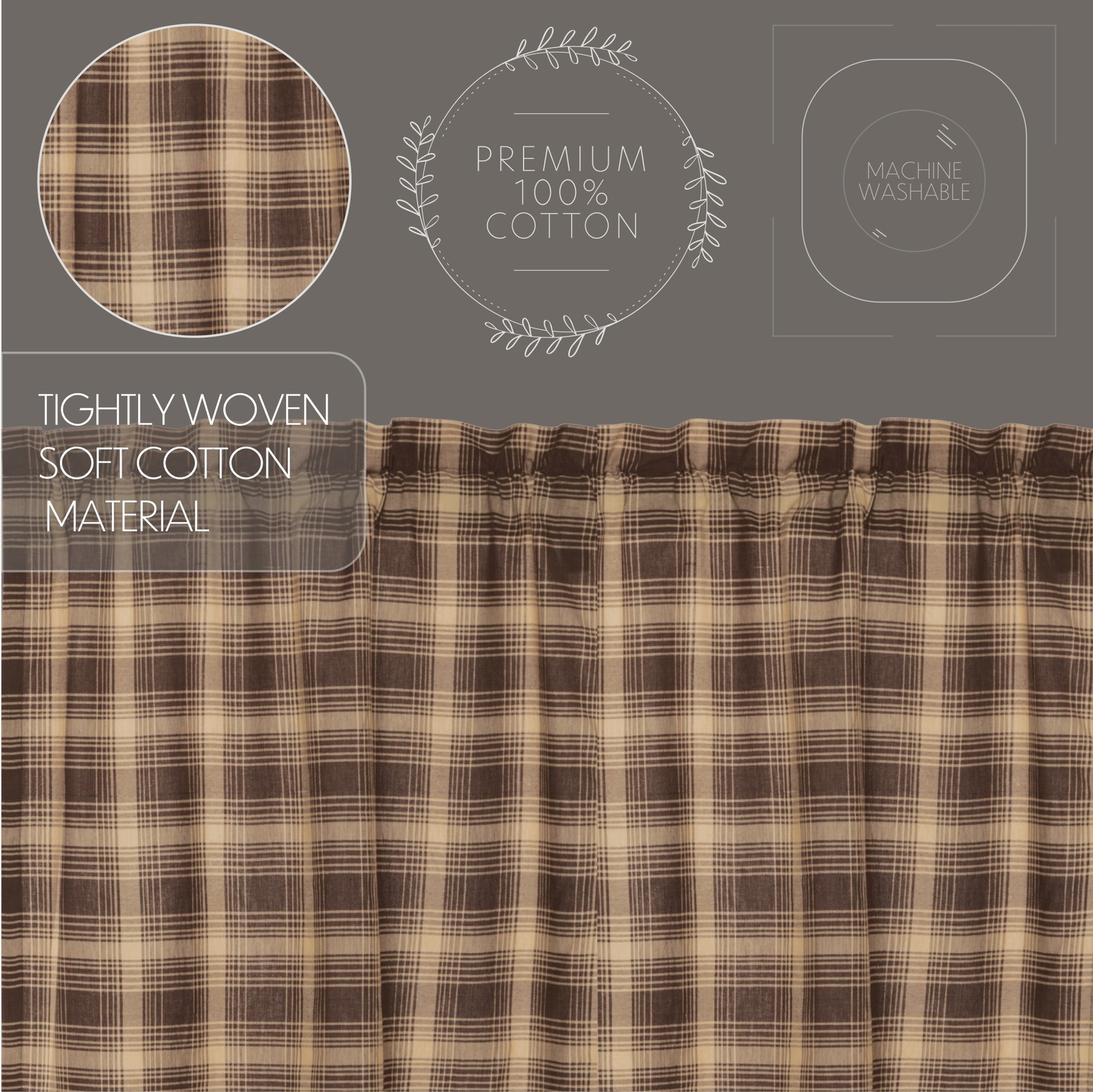 VHC Brands Rustic Swag Pair Brown Rod Pocket Dawson Star Kitchen Window Curtains