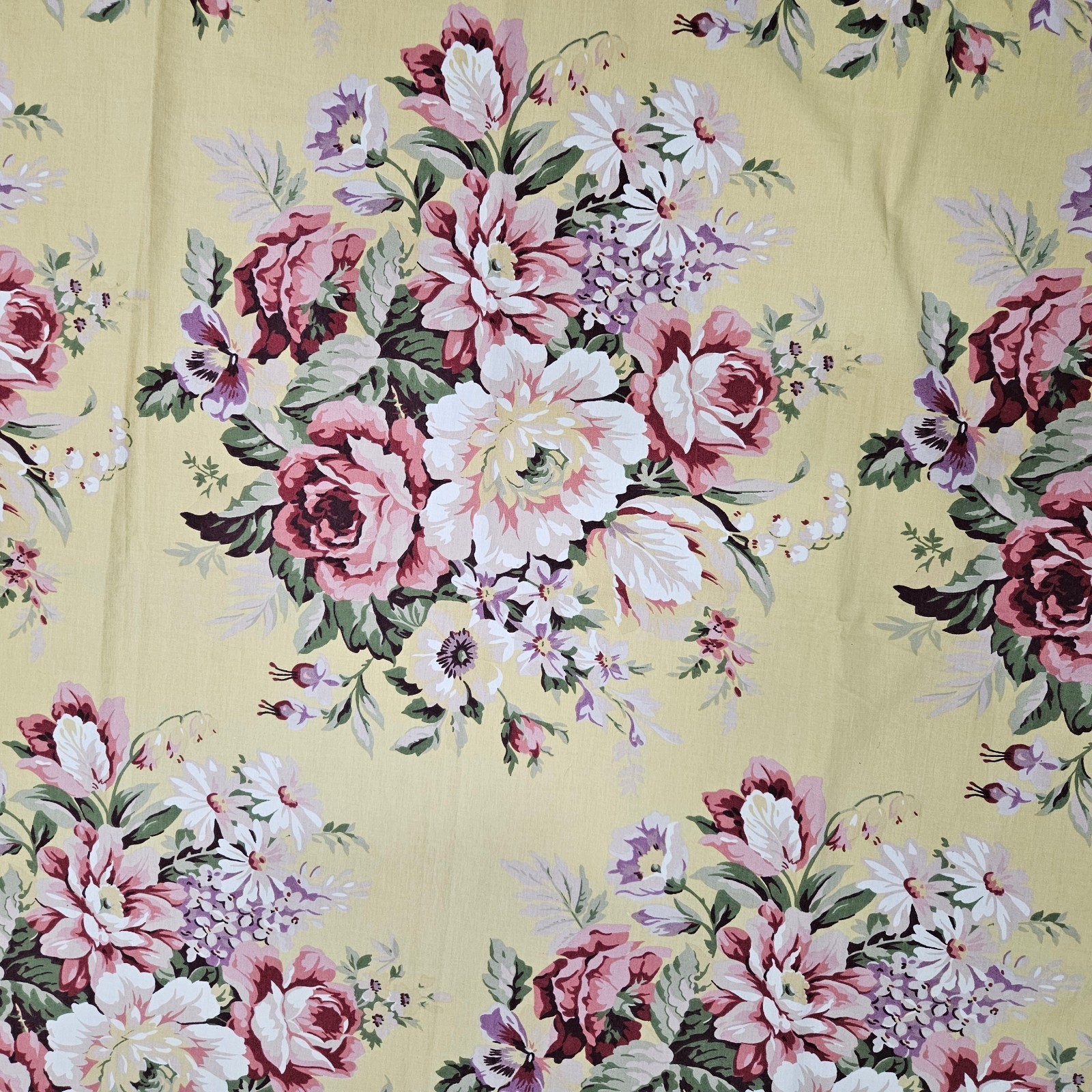 Ralph Lauren Sophie Brooke Yellow Floral & Stripe 2 Valances & 4 Curtain Panels