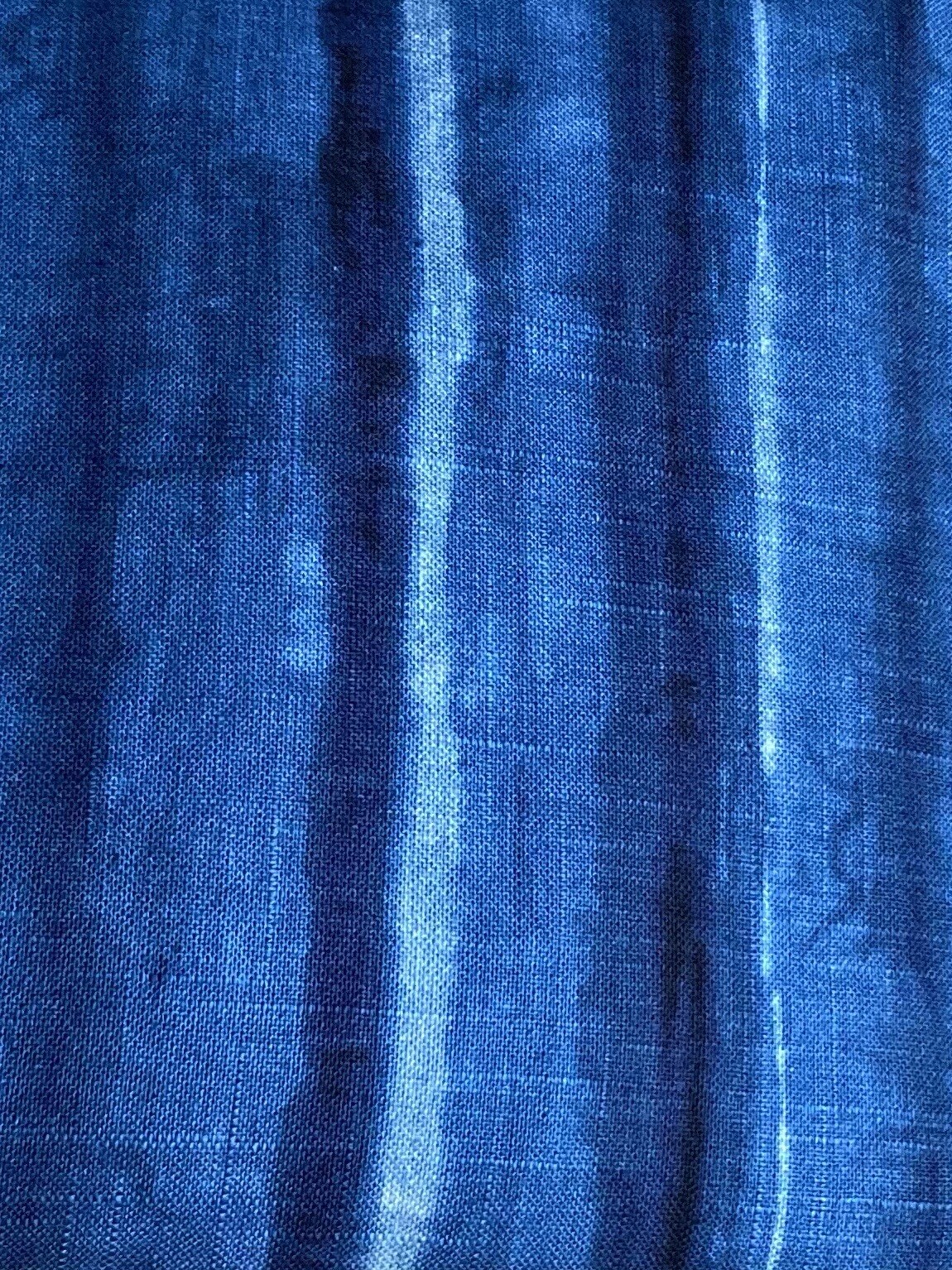 PAIR Custom DESIGNER Linen Indigo Blue Stripes Lined Panels DRAPES 91”x24”NEW