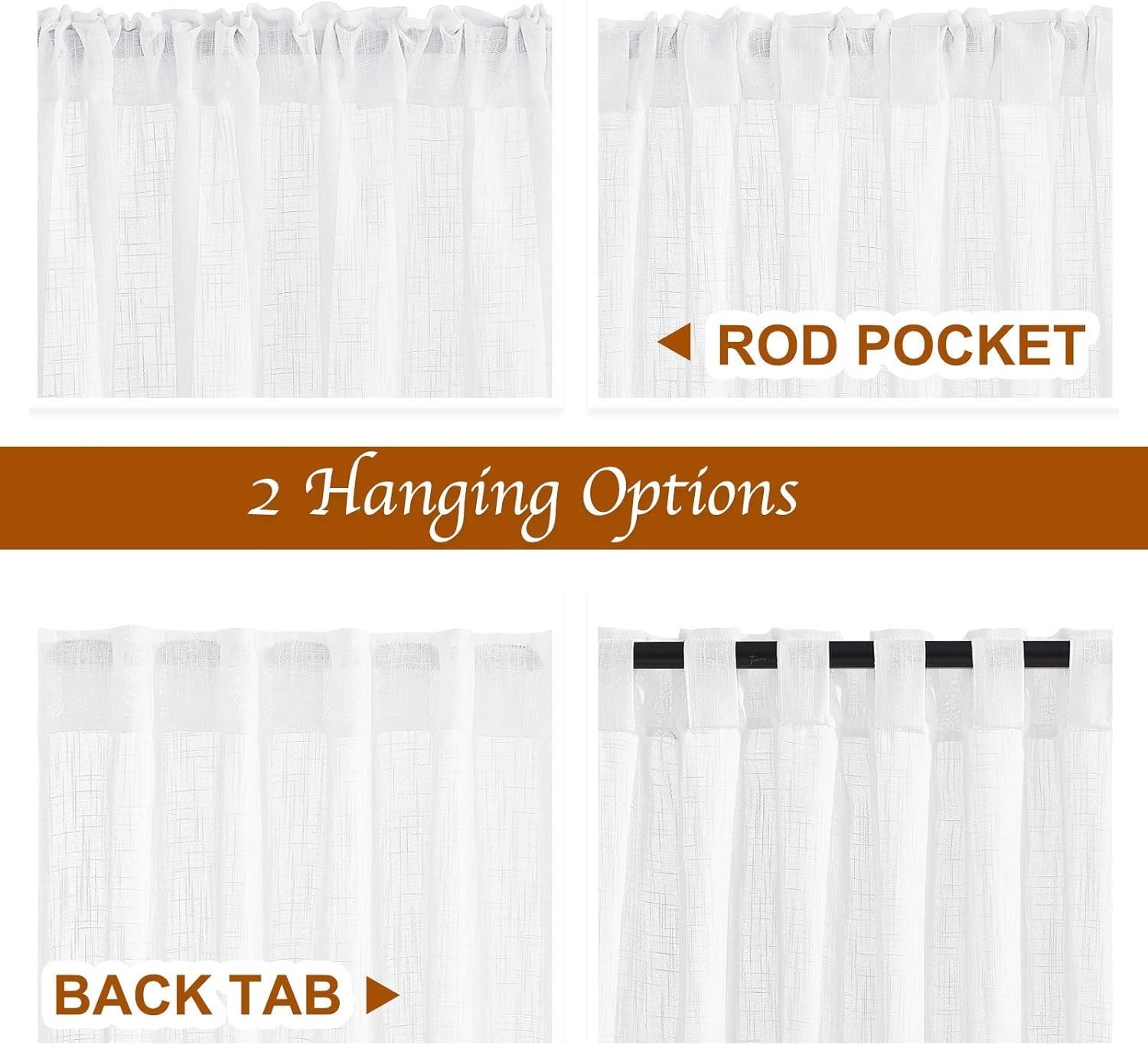 White Linen Sheer Curtains and Drapes 84 inches Long, Rod Pocket & Back Tab s…