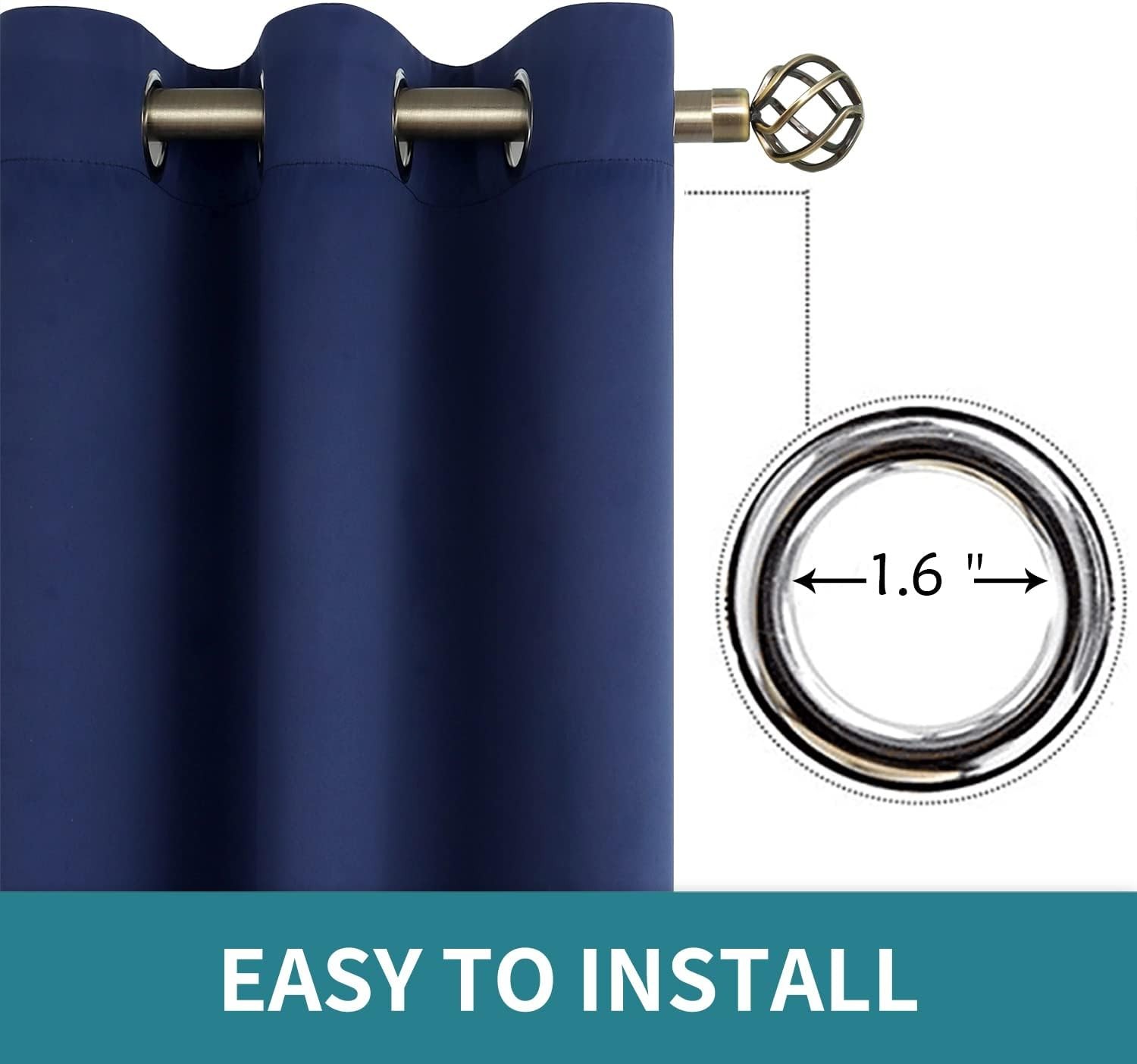 Stylish Navy Blue Blackout Curtains, 63″ Long – Noise Reducing Thermal Drapes