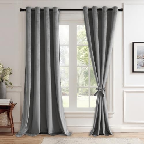 Velvet Curtains 96 inches for Living Room – 52″W x 96″L (Pack of 2) Grey