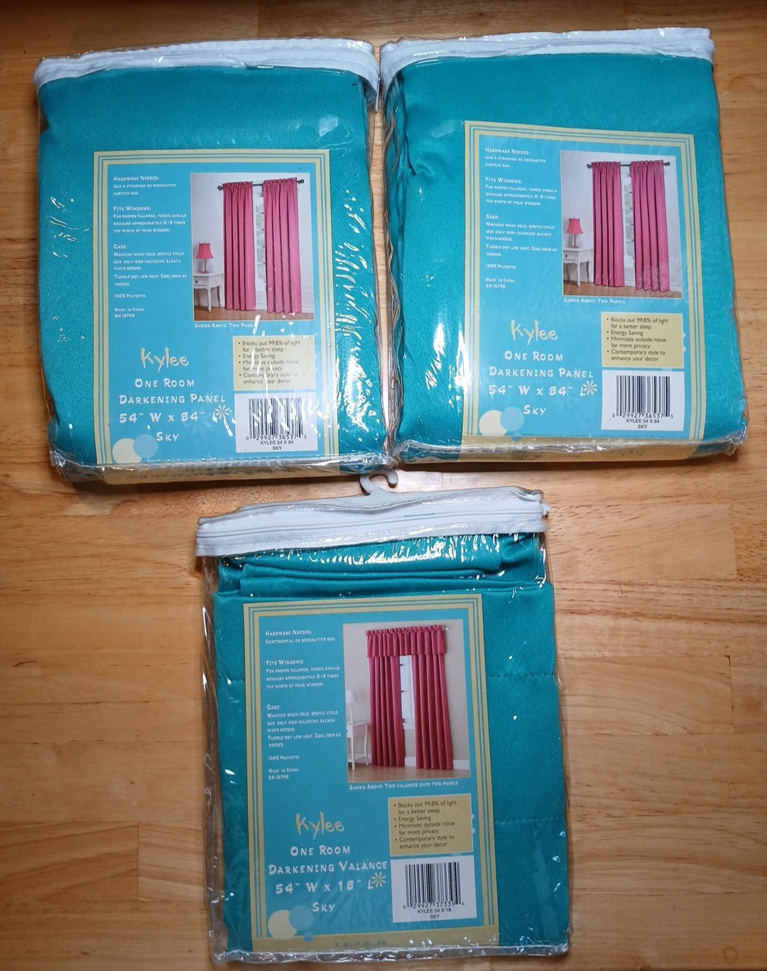 Kylee Room Darkening Curtains & Valance Sky Blue • Blackout Panel Set • Energy