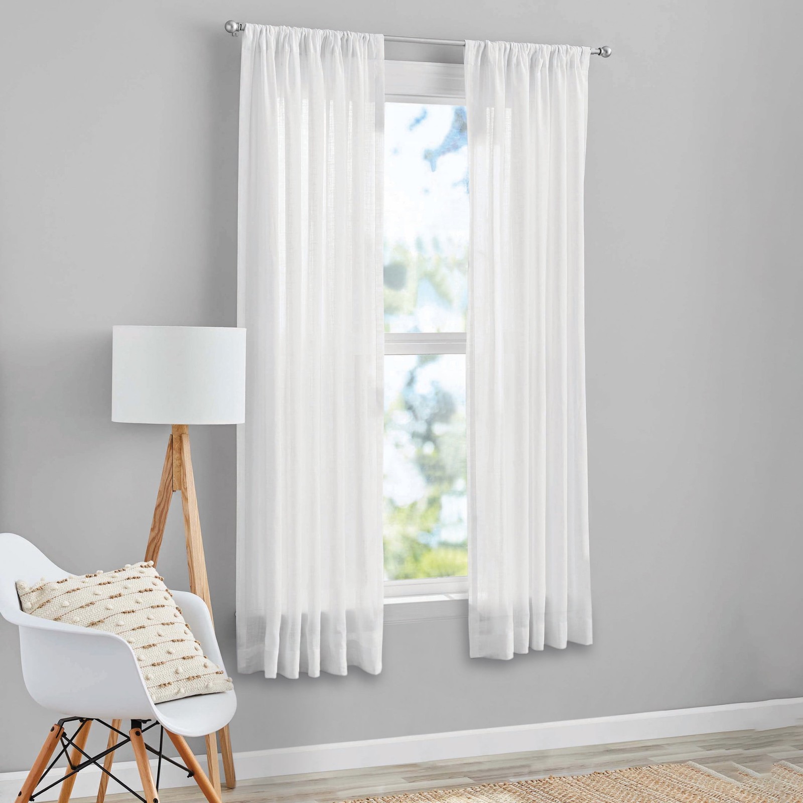 100% Cotton Indoor Sheer Rod Pocket Single Curtain Panel , White , 50″ W x 63″L