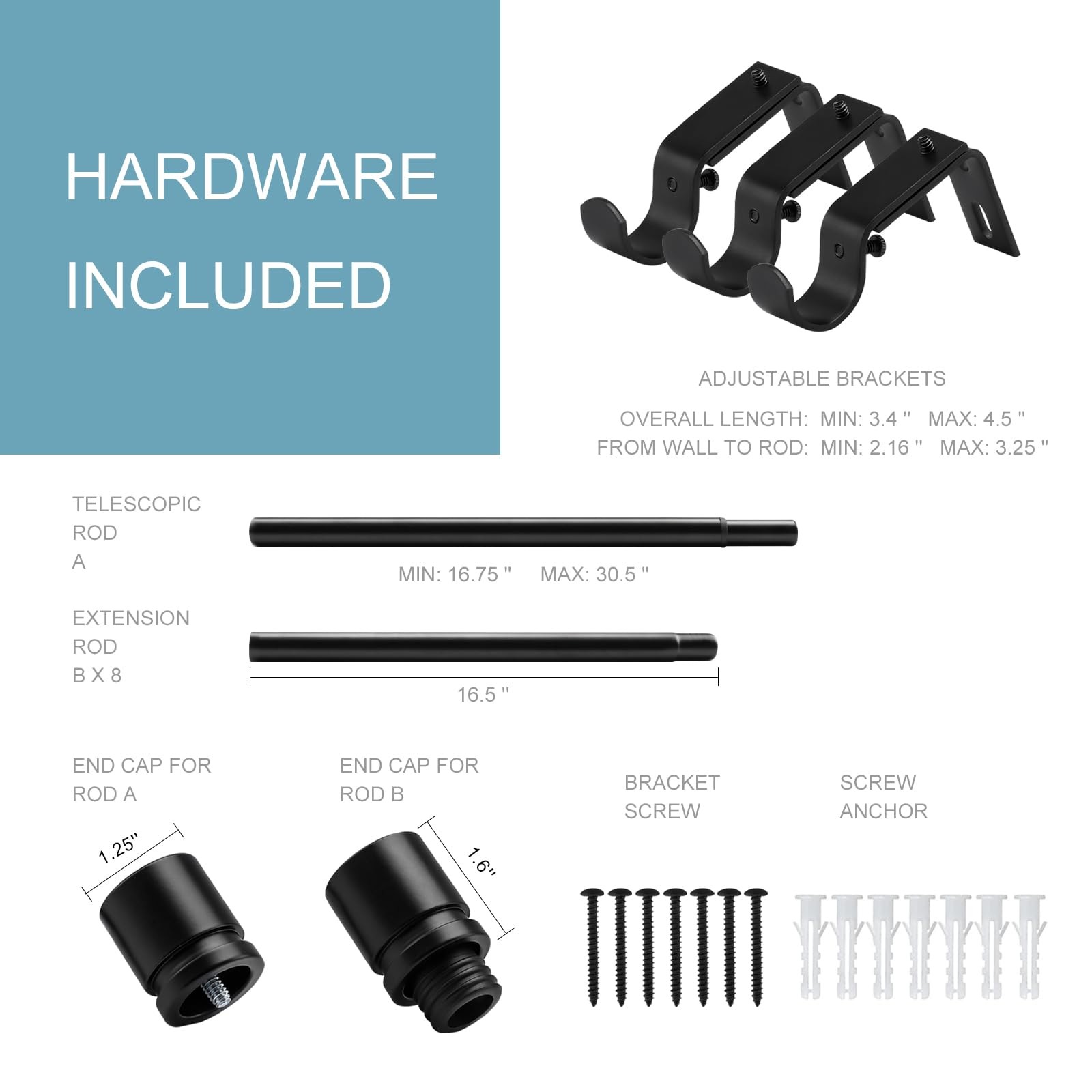 Byondeth Curtain Rods For Windows 16 To 144 Inches Adjustable Length 1 Inch