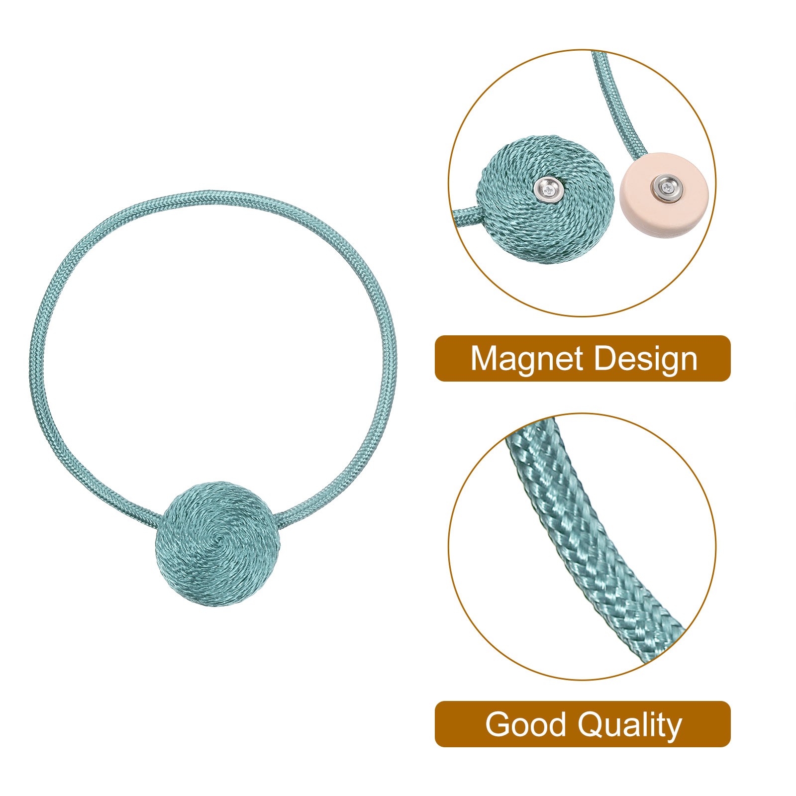 2 Pack Curtain Tieback Polyester Hand Woven Rope Magnetic Design Blue
