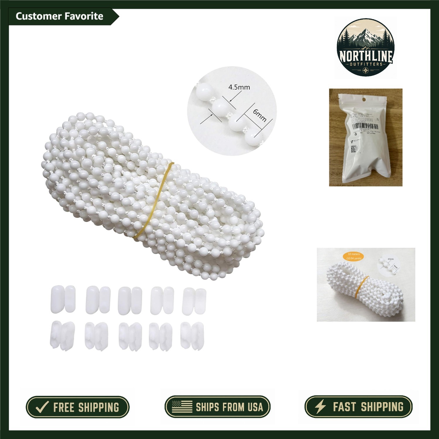 10 Meters White Plastic Bead Chain for Roller Blind Replacement – Includes 10…