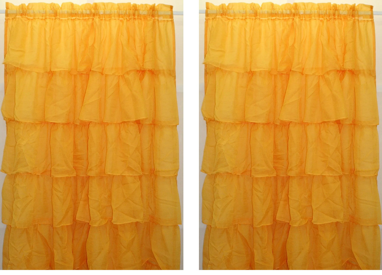 2PC Gypsy Ruffled Sheer Layered Curtain Panel Bouffant Crushed Ruffles Lorraine