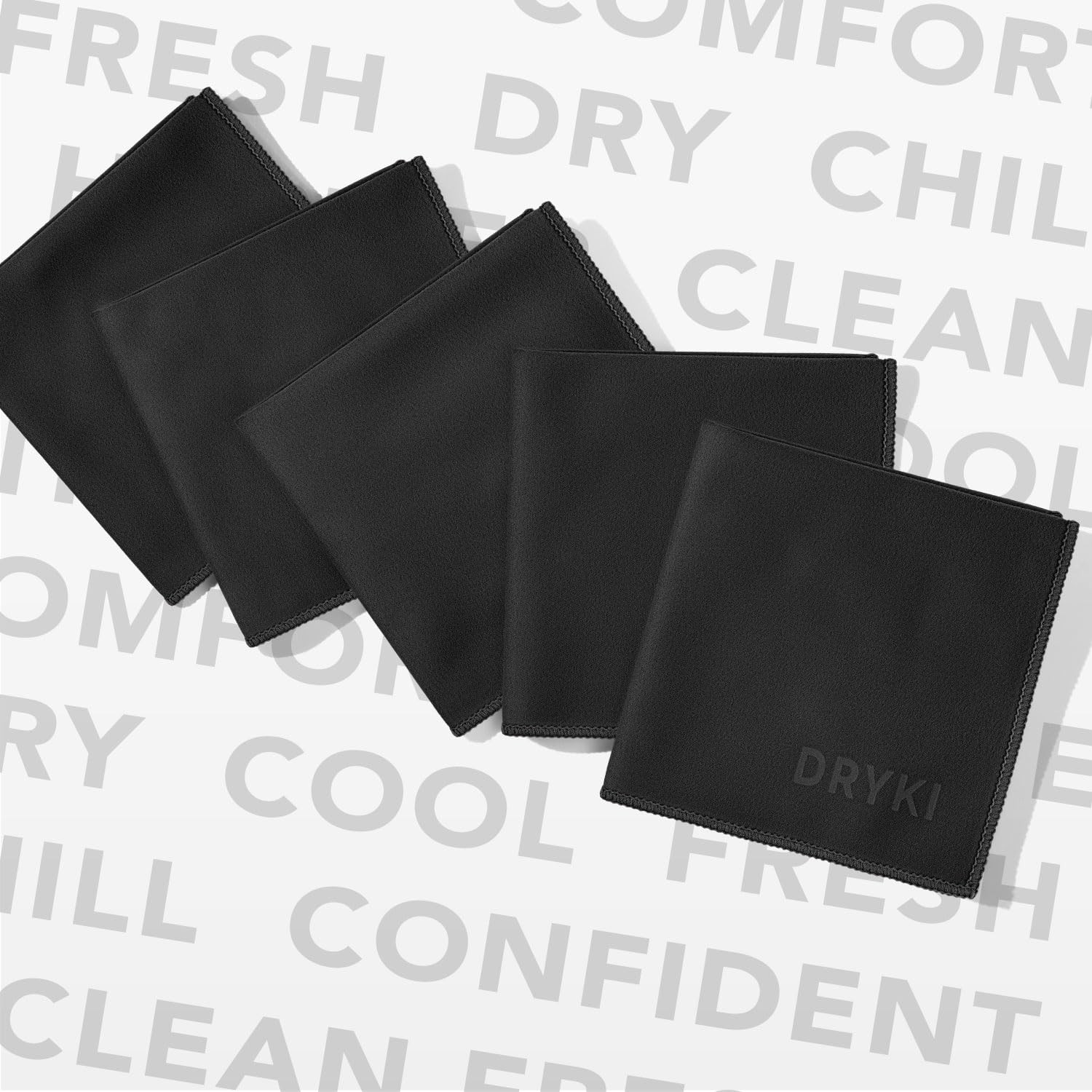 DRYKI Sweat Absorbing Handkerchiefs – The Original 10″ x 10″, *Black: 5 Pack