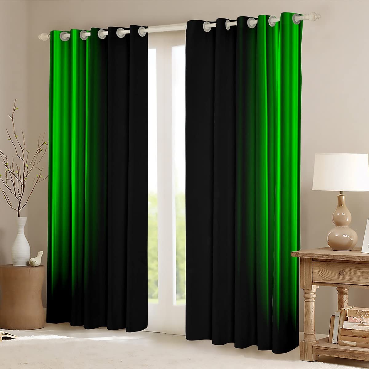Feelyou Geometric Abstract Ombre Curtains Men Adults Teens Green And Black