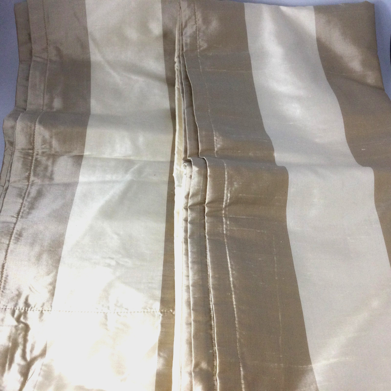 100% Silk 2 Window Curtains Drapes 94″ x 42″ Each Beige Cream Stripes READ
