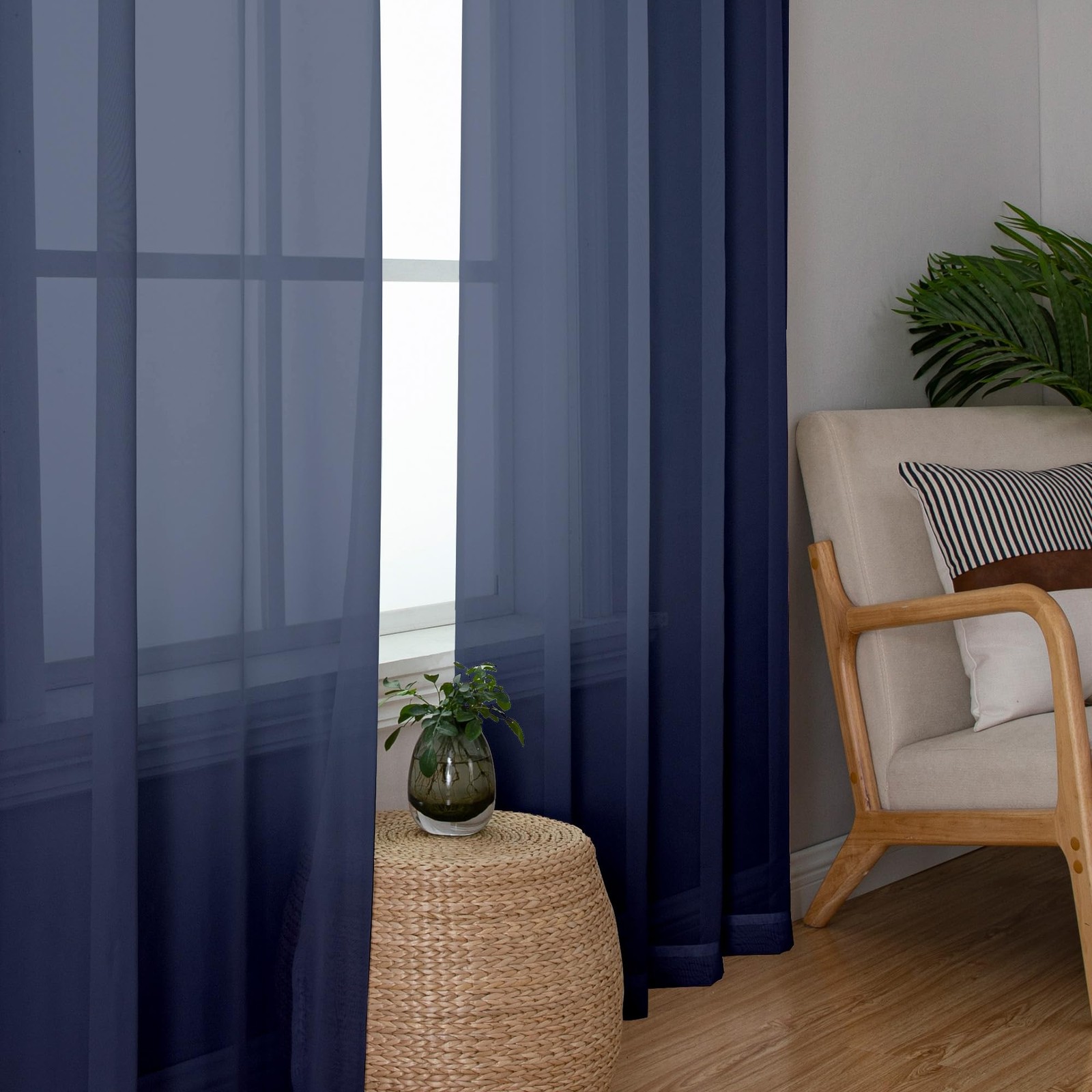 Sheer Navy Blue Curtains 84 inch Length 2 Panels Set, Airy Soft-Touching Rod …