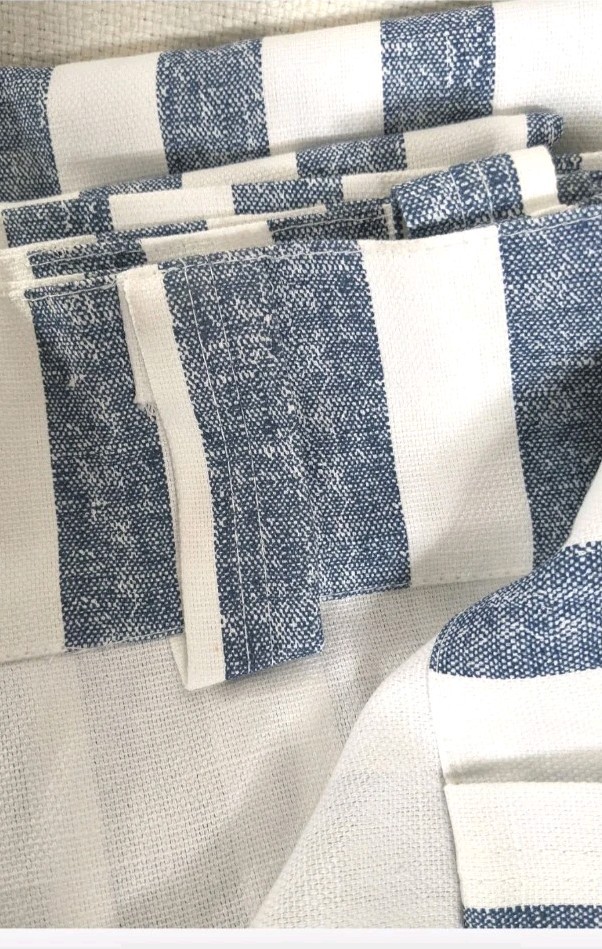 Pottery Barn (2) Matching 50″w x 96″l Unlined Cotton Blue & White Curtains