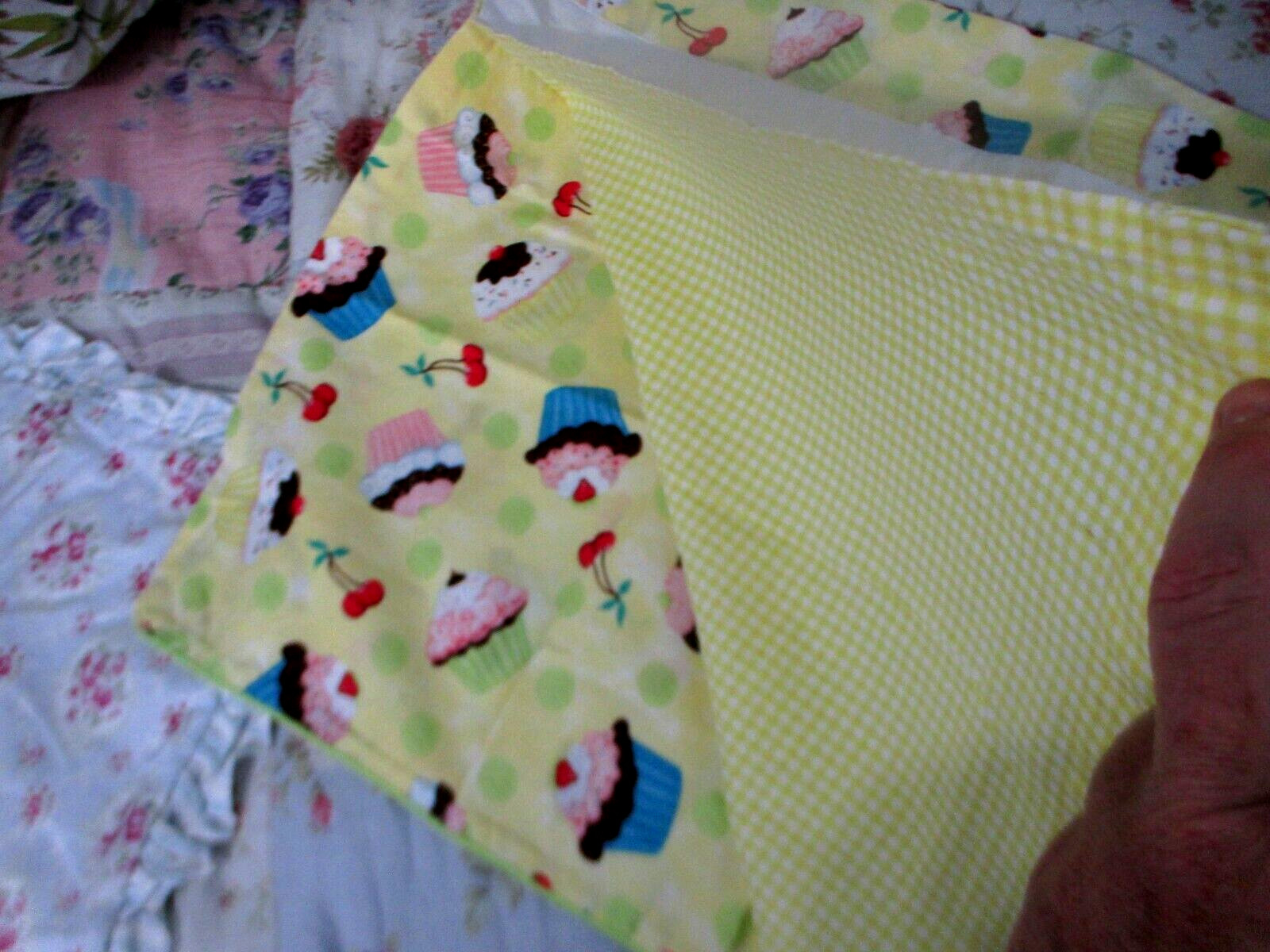 Yellow Pink Cupcake Cherry Print Cotton Fabric Window Valance