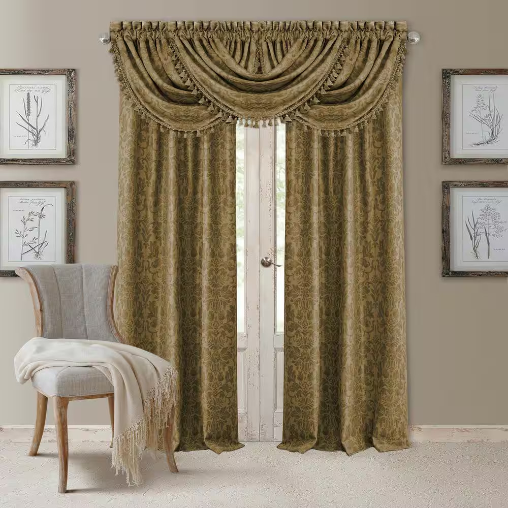 Antique Gold Damask Blackout Curtain – 52 In. W X 84 In. L