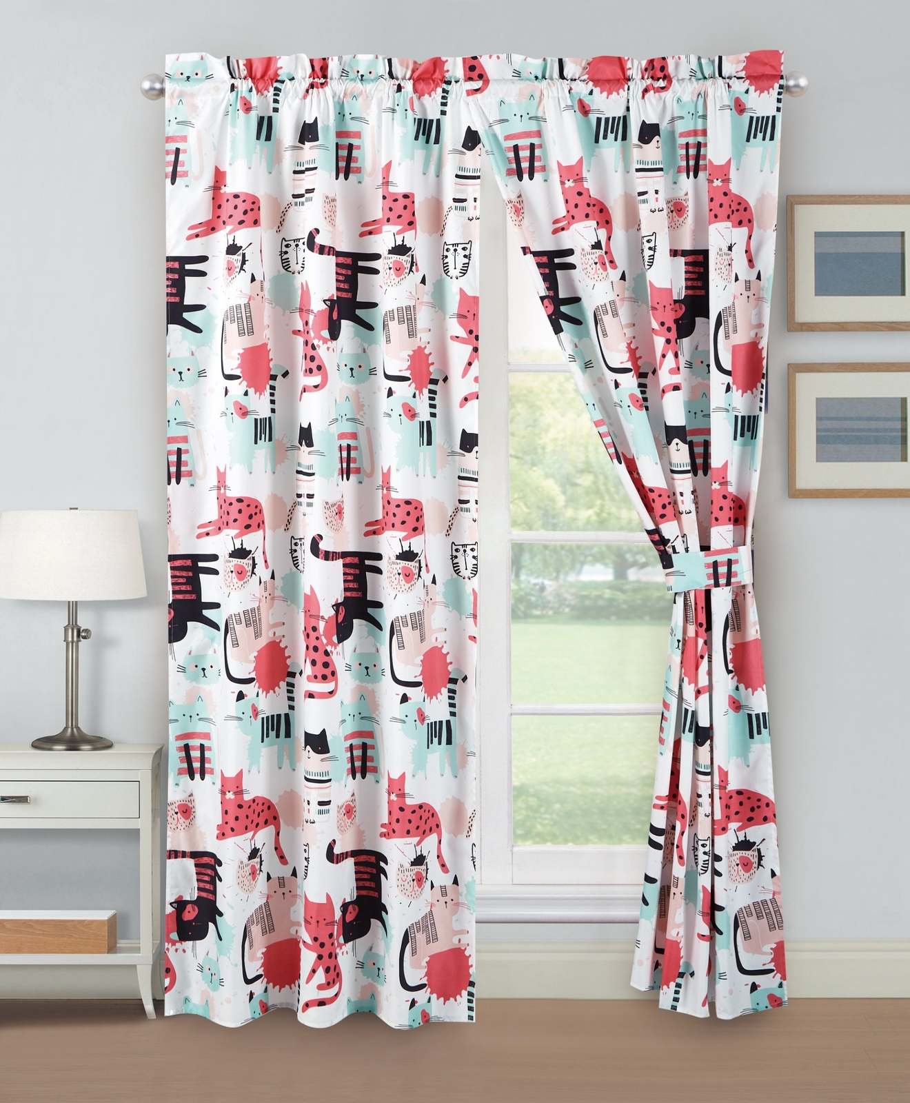 Chezmoi Collection Kids/Teen Cartoon Cats Microfiber Curtains, Set of 2 Panels