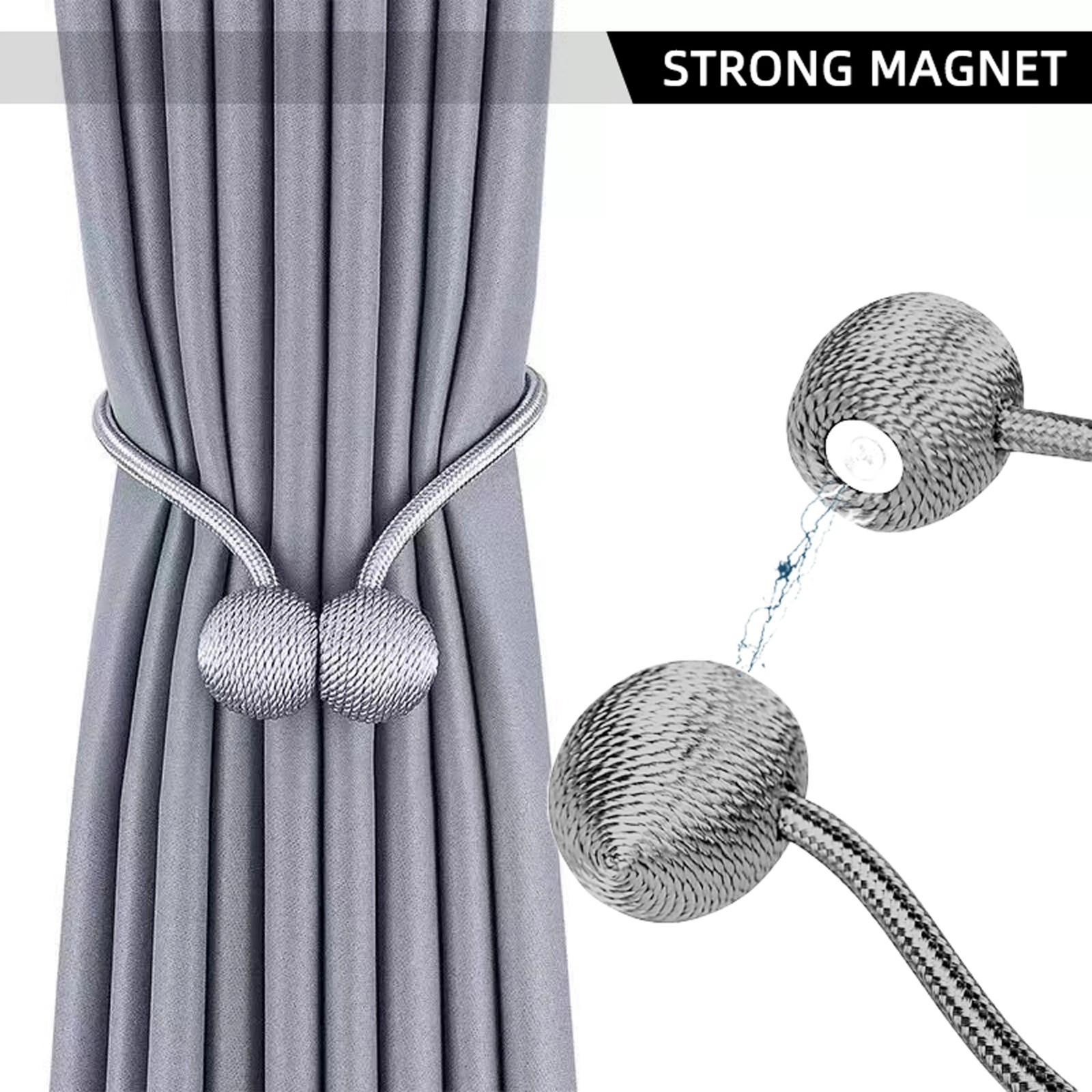 2pcs modern minimalist magnetic ball curtain tiebacks with thicker twisted cords