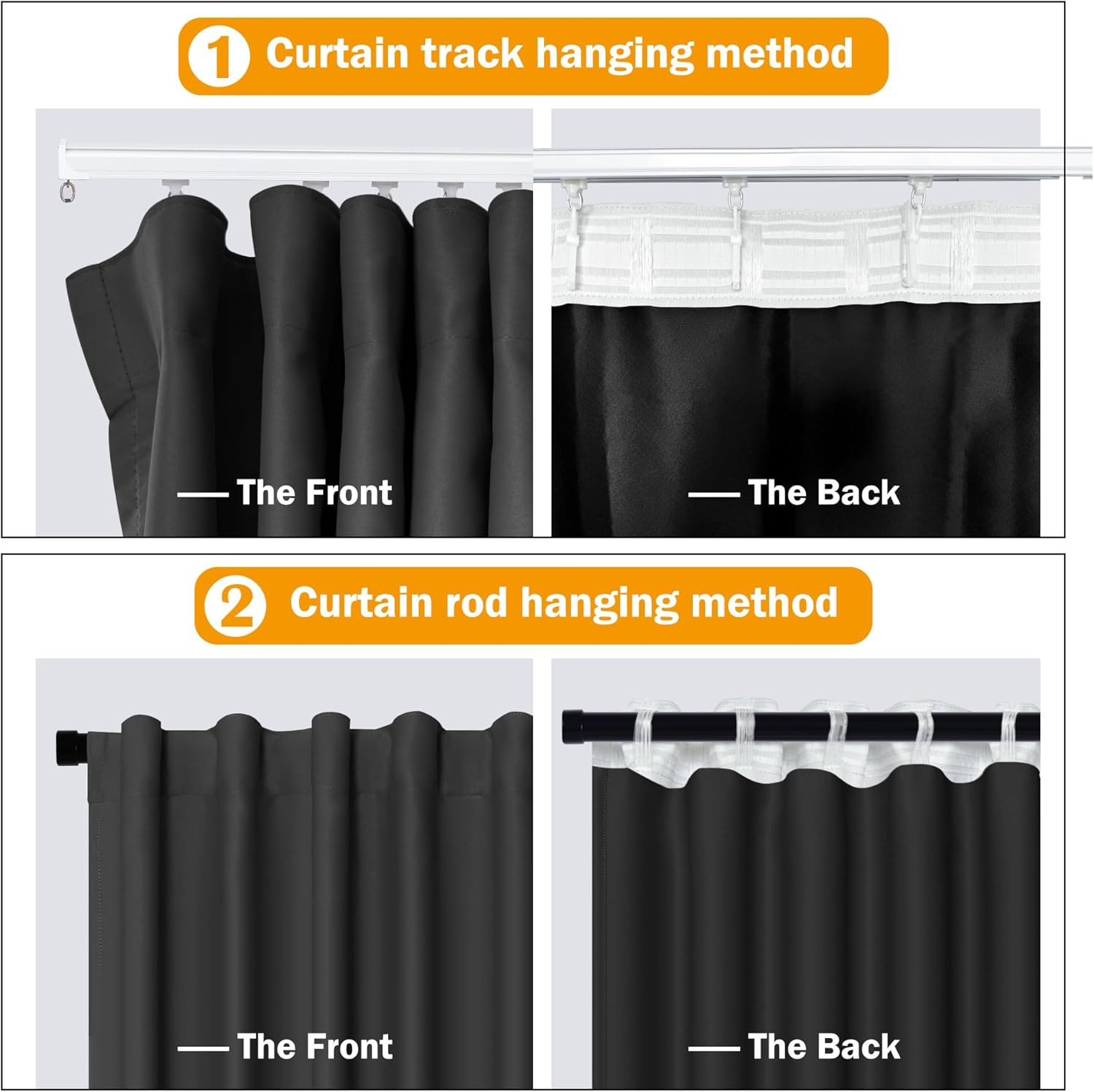 Blackout Room Divider Curtains with Ceiling Track – Soundproof, Black 180×84 cm