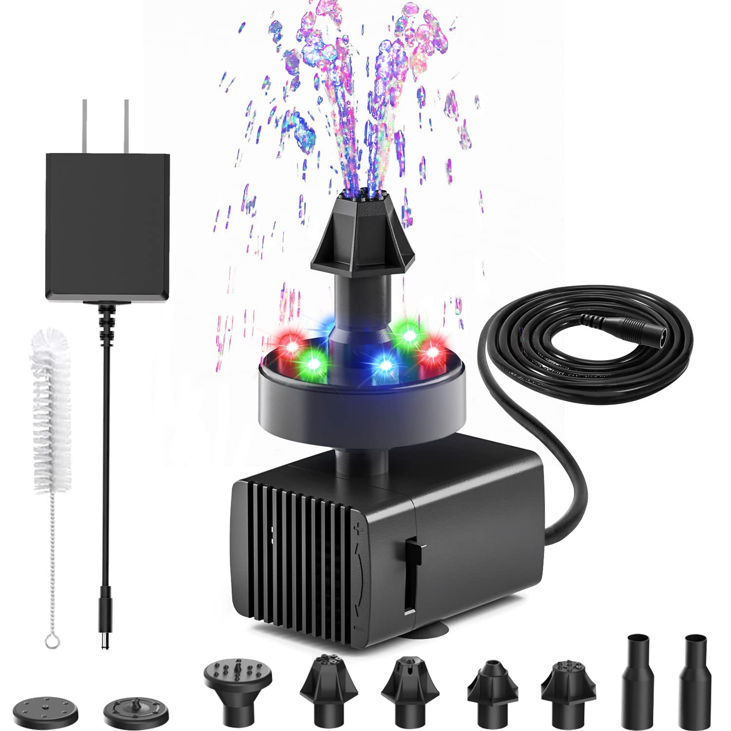 24hours Working Bird Bath Fountain Pump Adjustable Quiet Water Pump With Led Lig