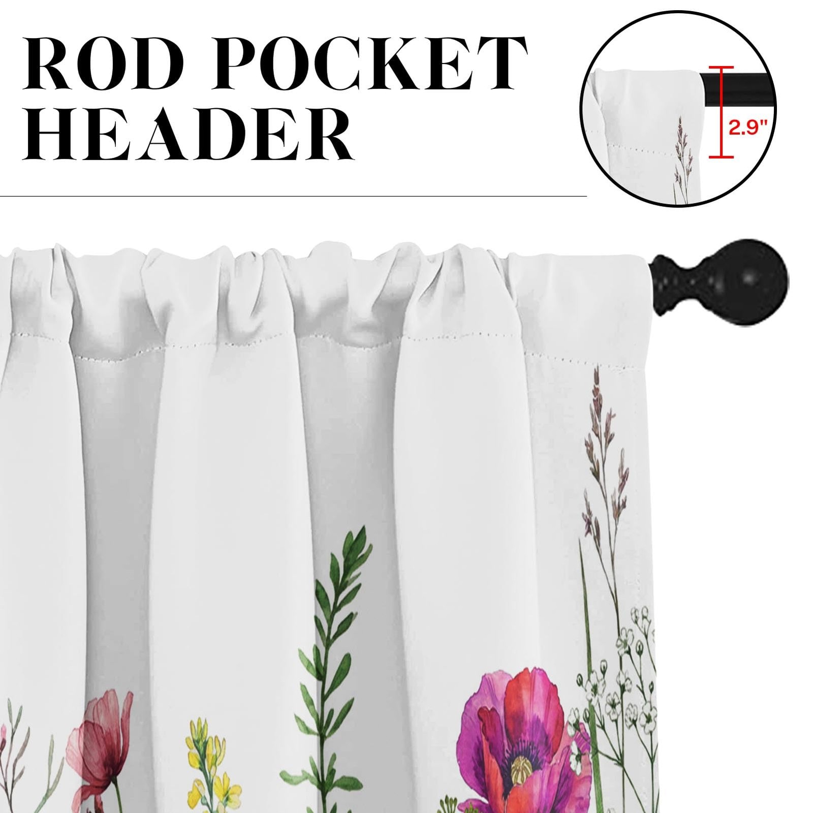 Spring Flower Kitchen Window Curtains Valance and Tier Set 36 Inch, Pink and …