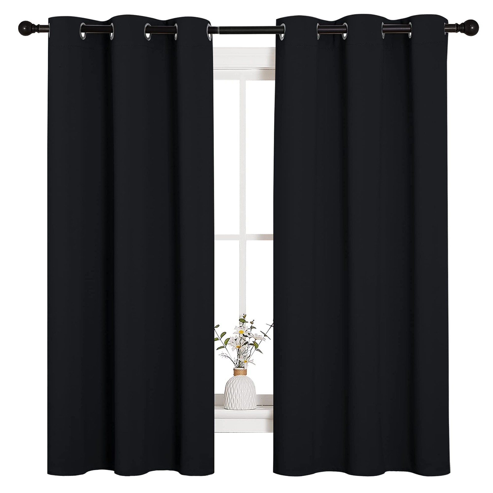 Halloween Pitch Black Solid Thermal Insulated Grommet Blackout Curtains/Drape…