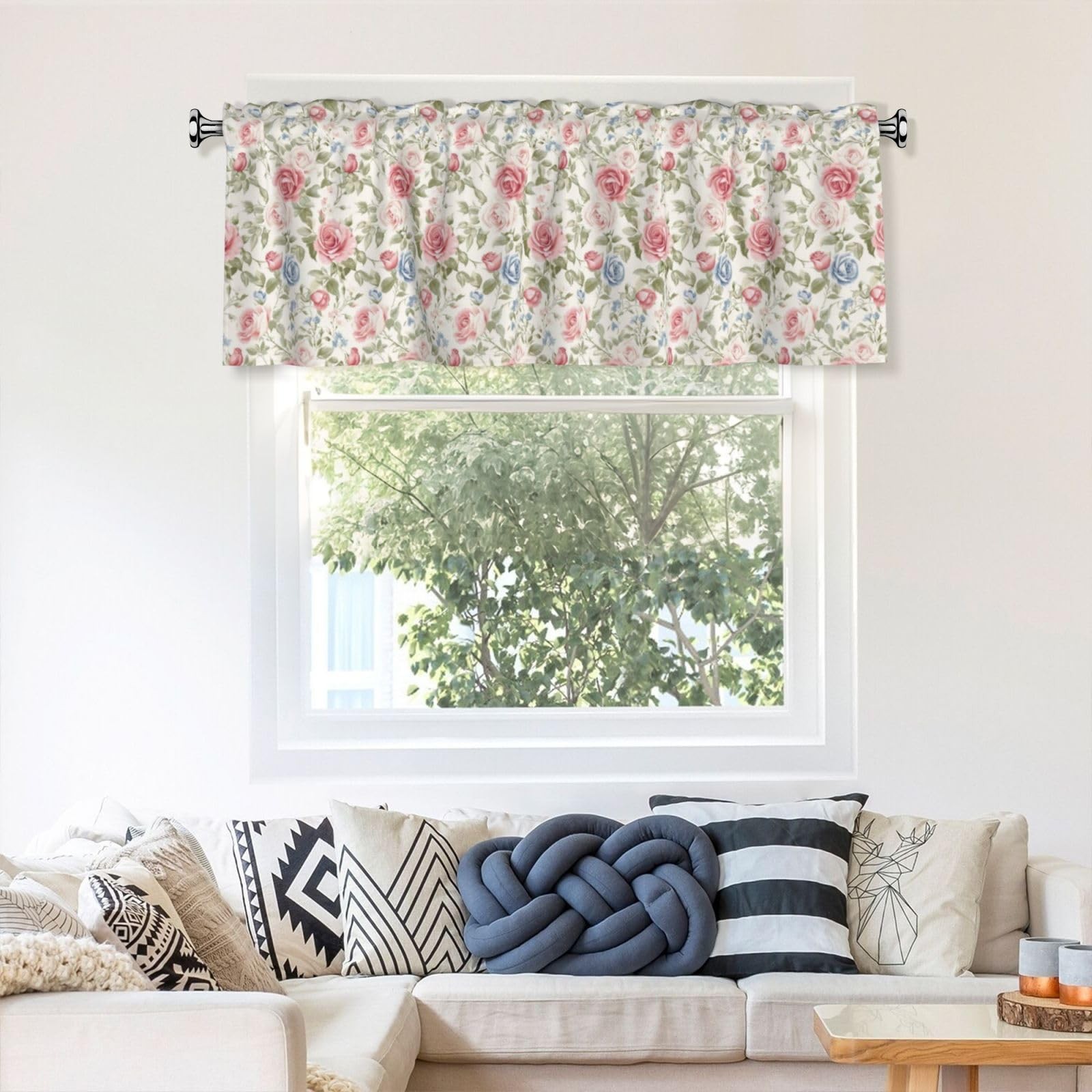 Window Valance Curtain Flower Boho Rose Floral 54×18 Inch Light Filtering Pri…