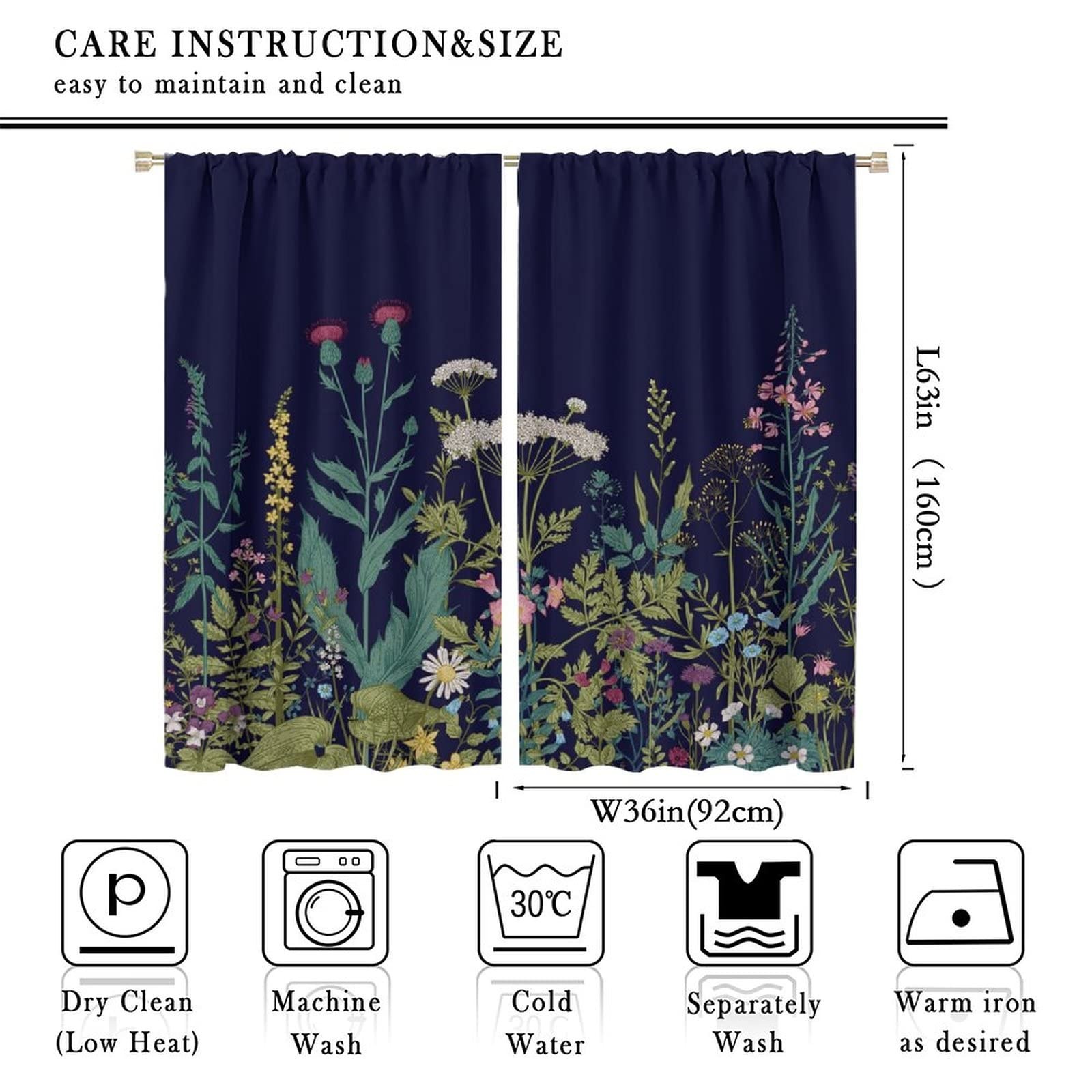 Godazzling Wildflower Blackout Windows Curtains Retro Botanical Floral Rustic
