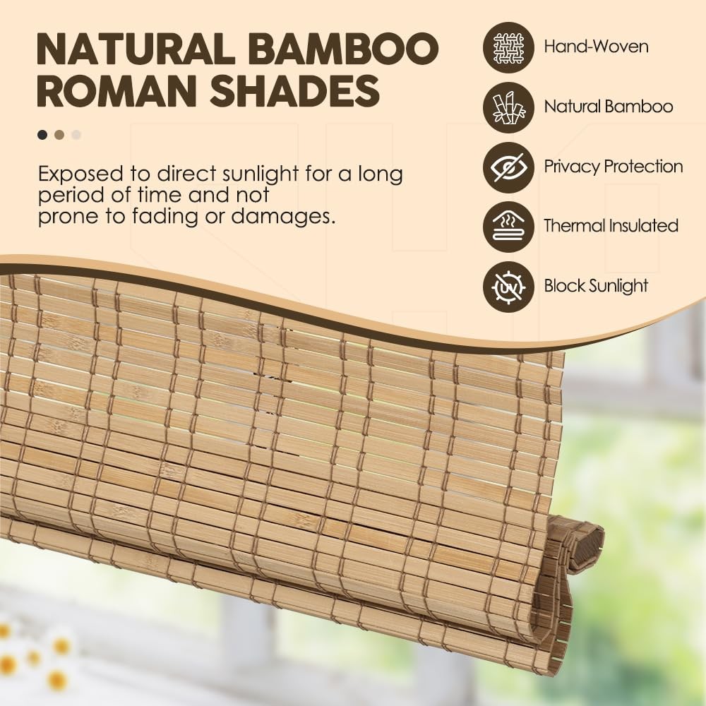 Cordless Roman Shades, Light Filtering Shades Blinds Window Treatment Roll Up…