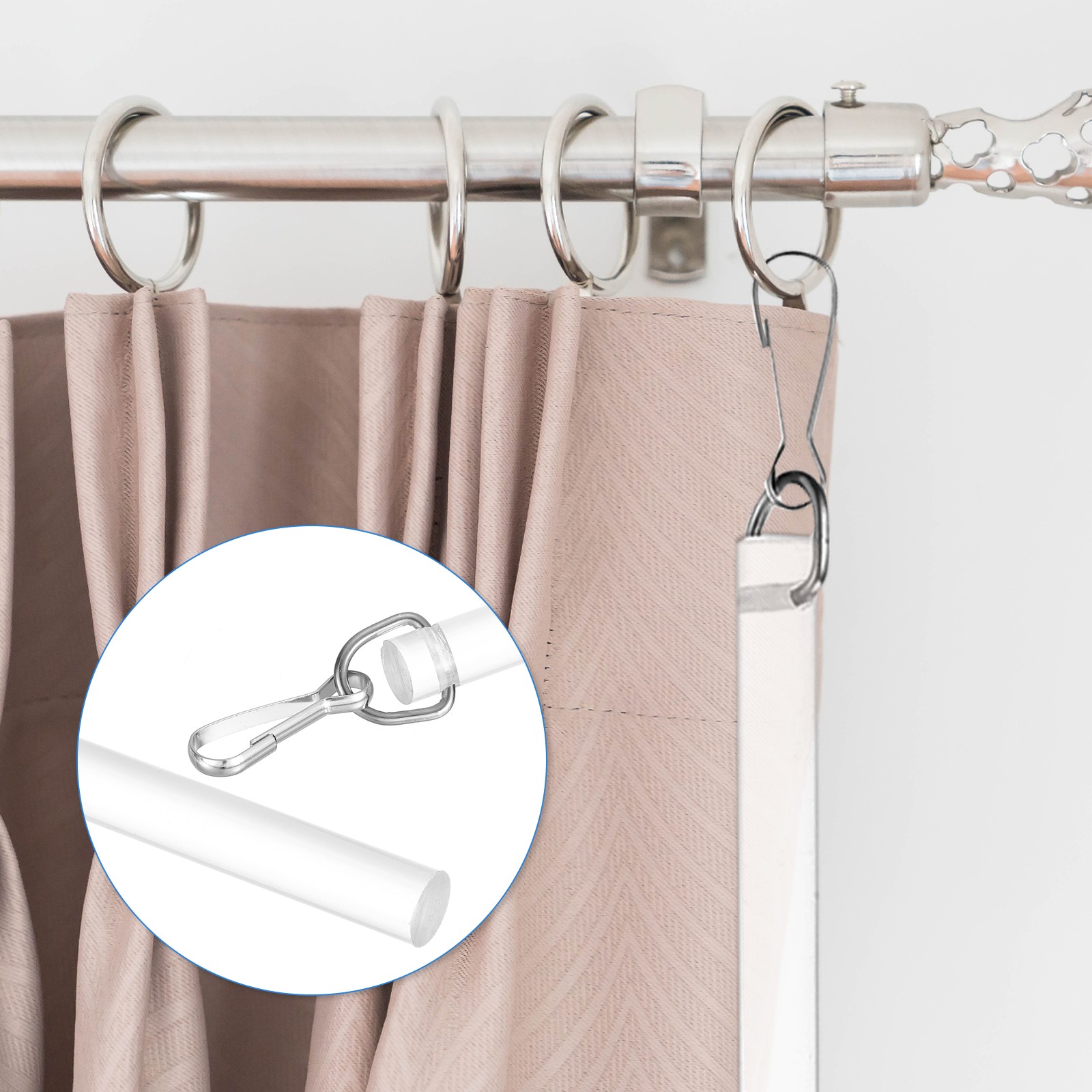 8Pcs 17″ Acrylic Drapery Wand Universal Curtain Pull Rod with Snap Hook Clear,
