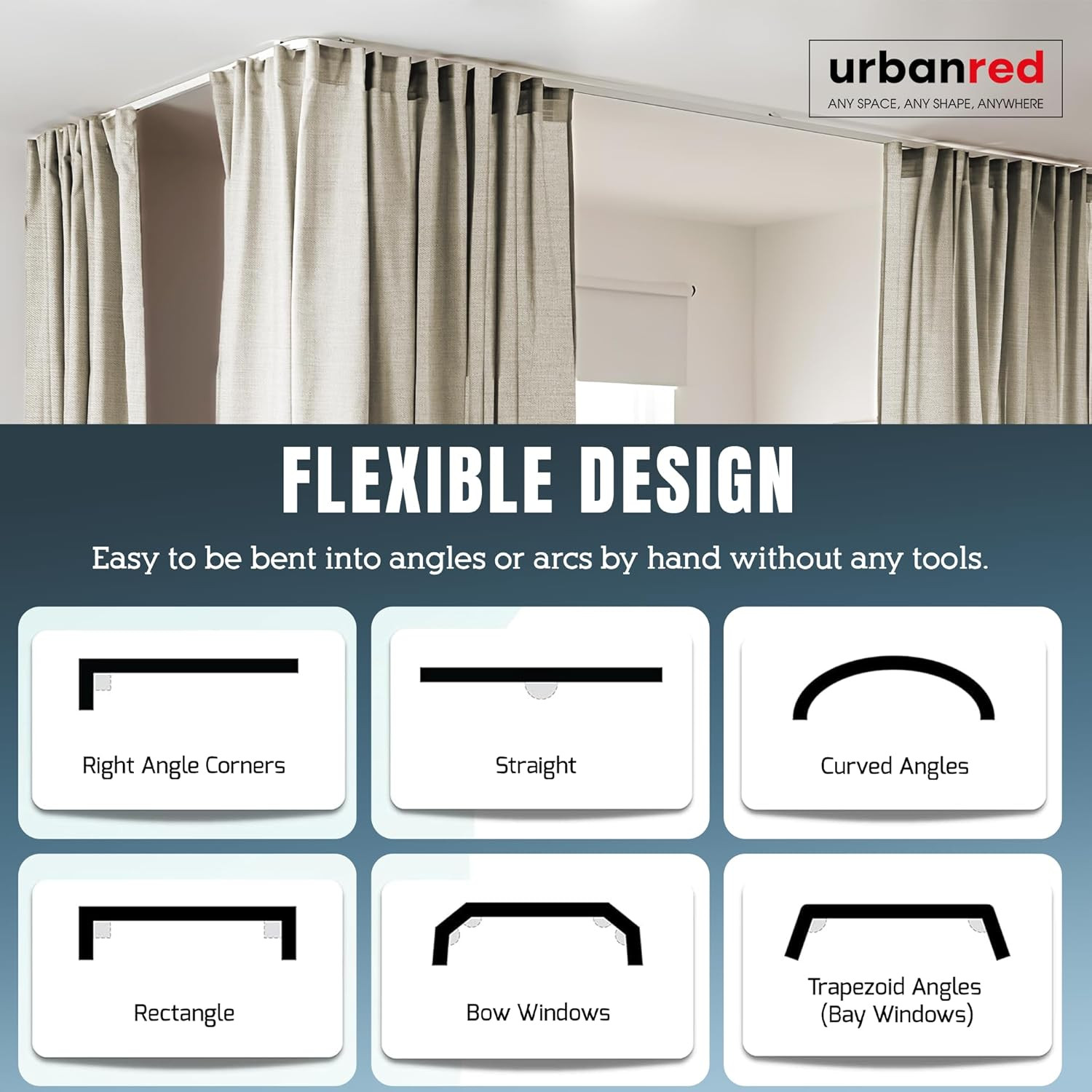 Flexible Bendable Ceiling Curtain Track, 16.4FT Black & White Bundle, Ceiling Mo